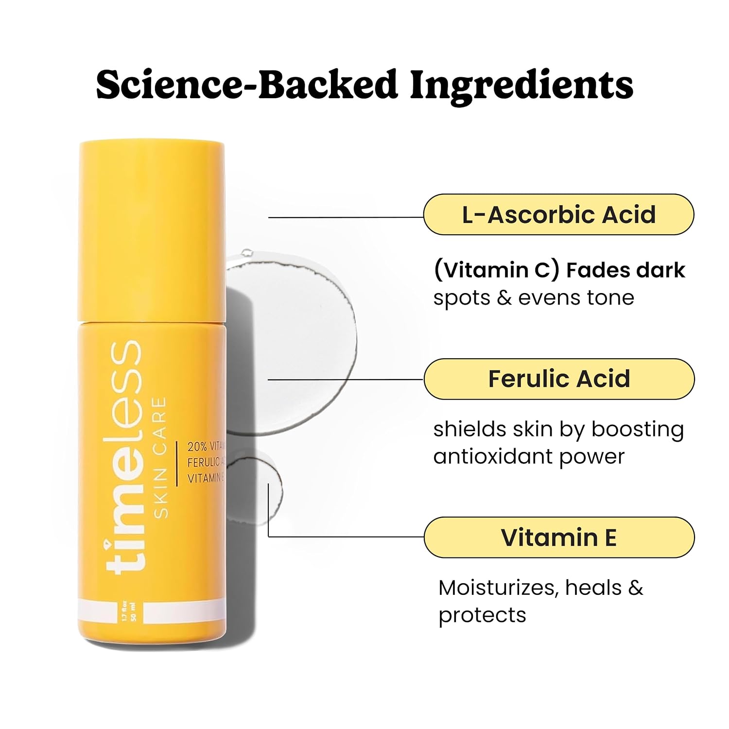 Timeless Skin Care Vitamin C Serum with Vitamin E & Ferulic Acid - Brightening Serum - for Oily & Dry Skin - Fragrance-Free - 1 oz | Vitamin C Serum for Even Skin Tone and Collagen Support, Antioxidant-Rich Advanced Skincare Formula, Lightweight