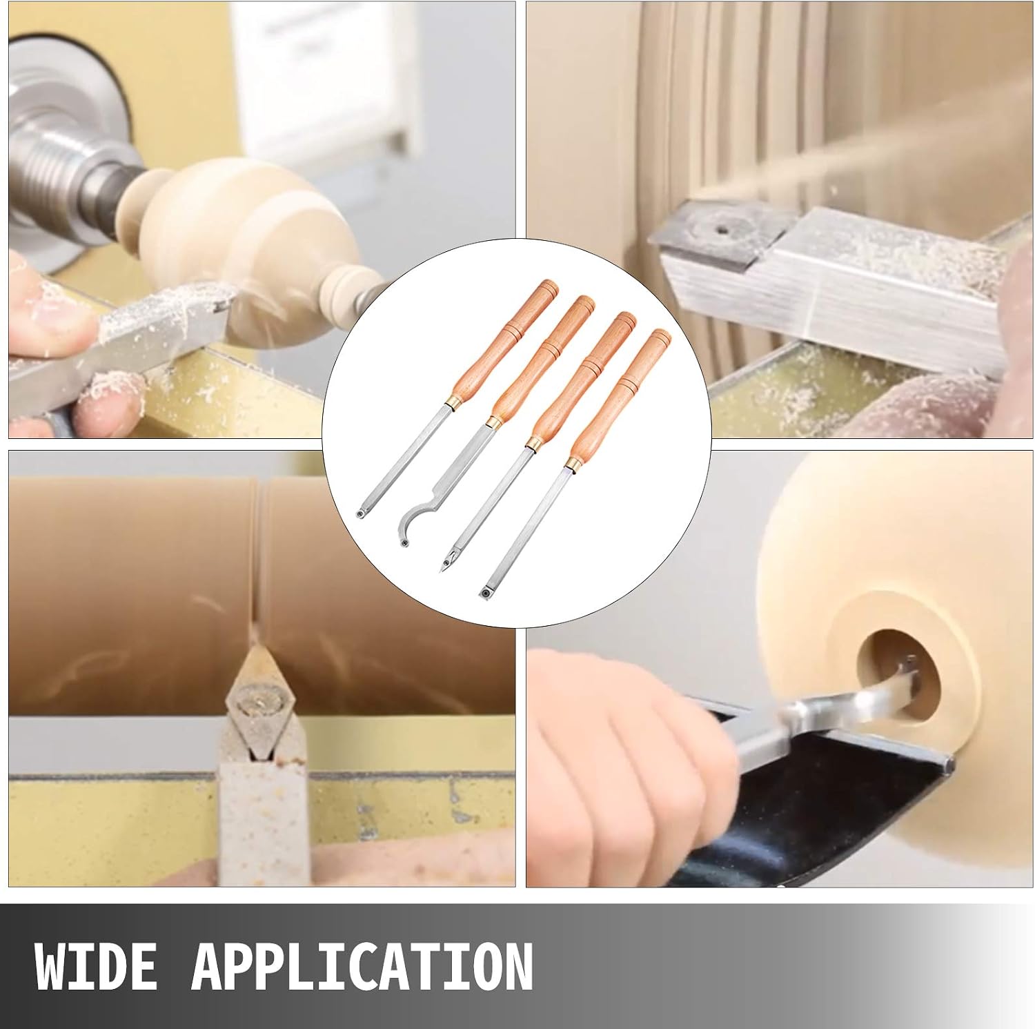 VEVOR Wood Turning Tools 4PC Set, Carbide Lathe Tools with Diamond, Round, Square Cutters, Comfortable Grip Handles for DIY Hobbyists