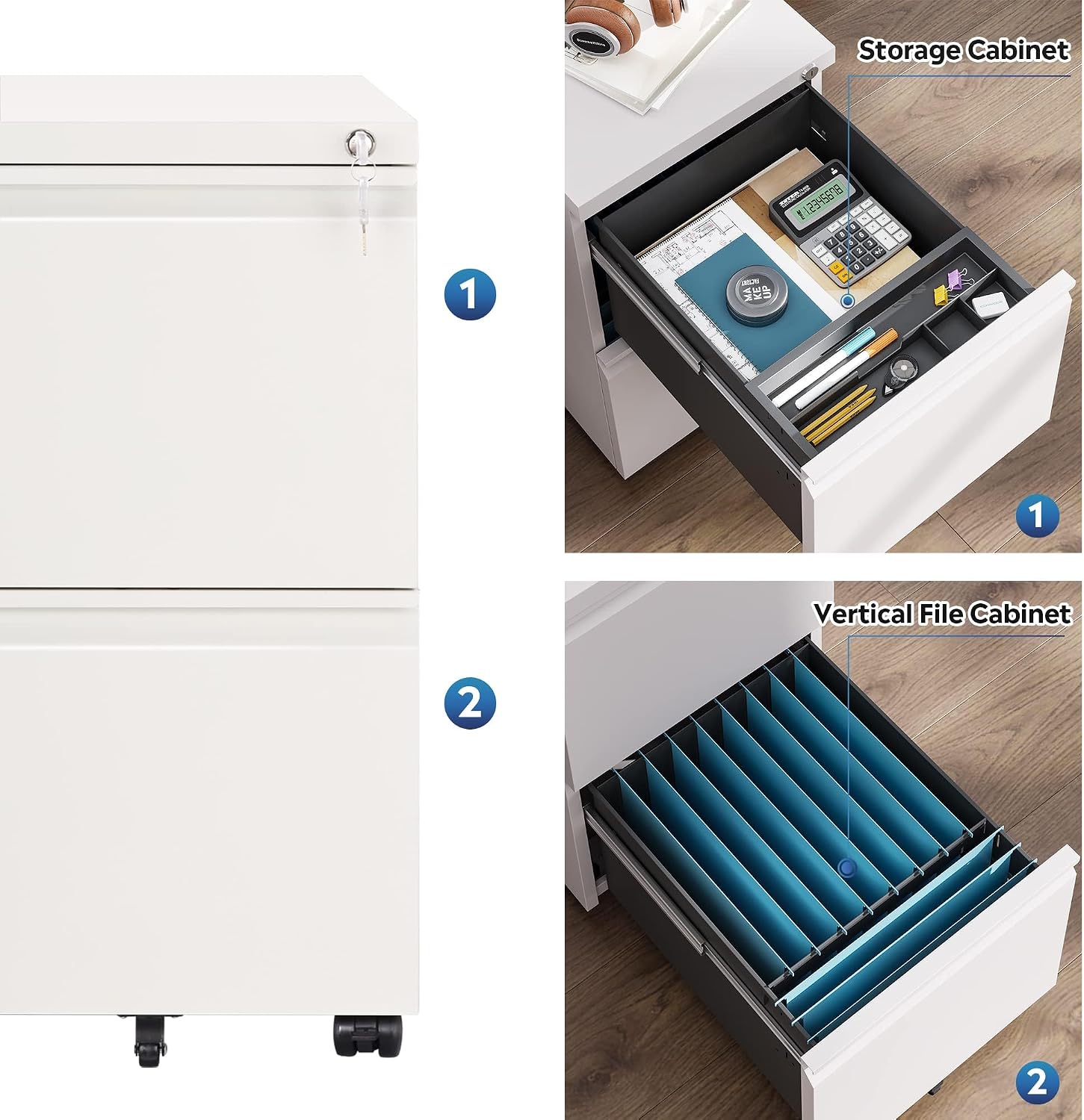 DEVAISE 3 Drawer Mobile File Cabinet with Lock, Under Desk Metal Filing Cabinet for Home Office/Legal/Letter/A4 File, Fully Assembled Except Wheels, Black
