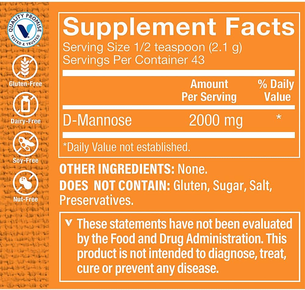 D-Mannose Powder - Supports a Healthy Urinary Tract & Cleanses The Bladder (3.2 oz./43 Servings)