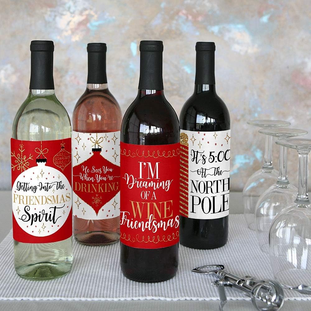 Big Dot of Happiness Ugly Sweater - Holiday and Christmas Wine Bottle Label Stickers - Set of 4