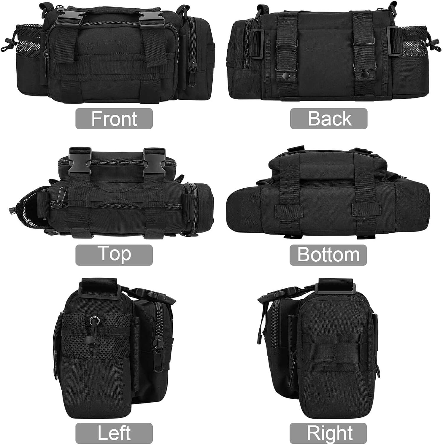 BraveHawk OUTDOORS Bike Handlebar Bag, 900D Nylon Oxford Multi-purpose Waist Bag Water Resistant Bicycle Cycling Pack (Black)