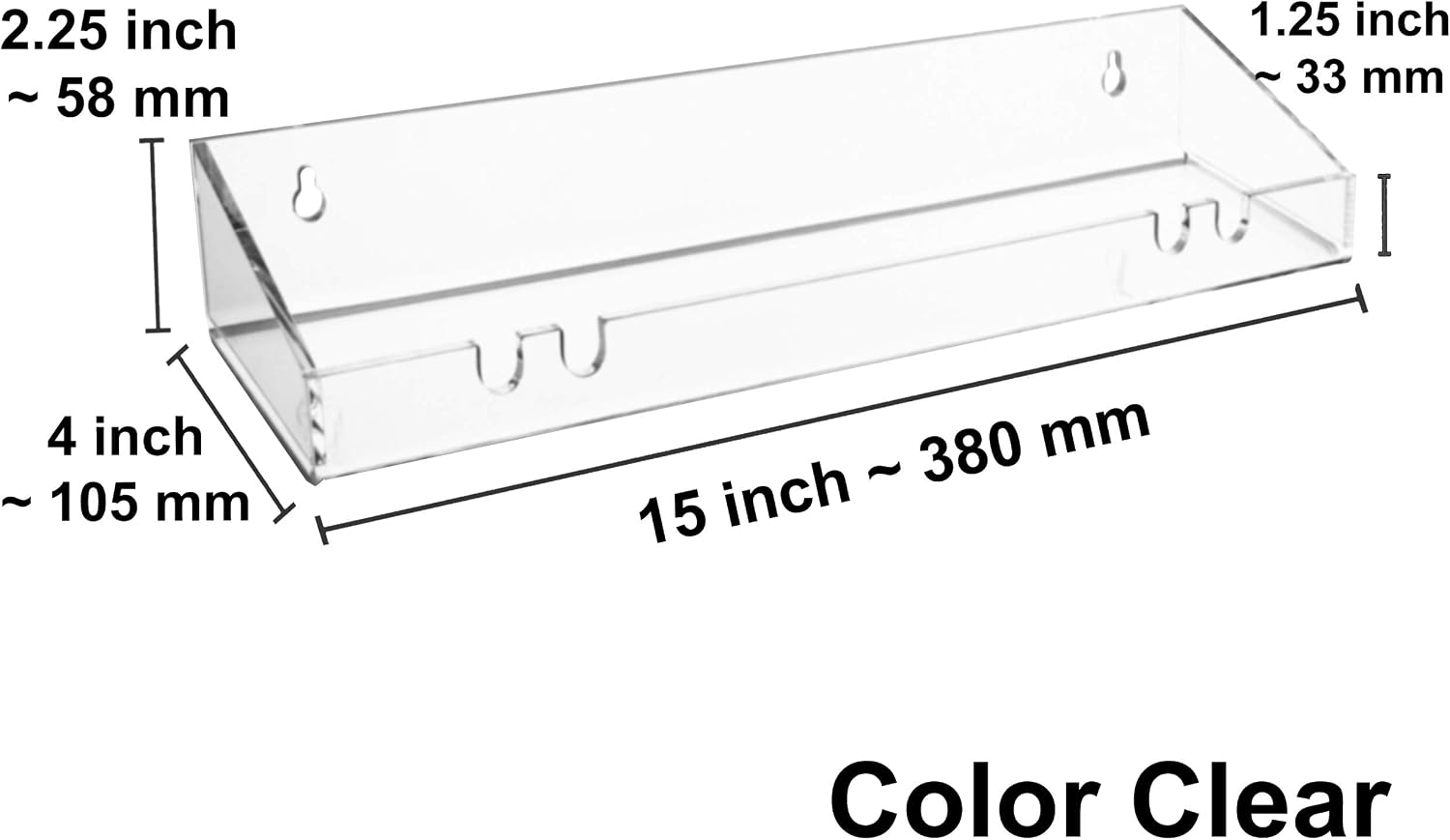 AMT 2 Pack Acrylic Floating Shelves, 15" L x 4" W, Clear Bathroom Wall, Bookshelves, Invisible Display for Office, Bedroom