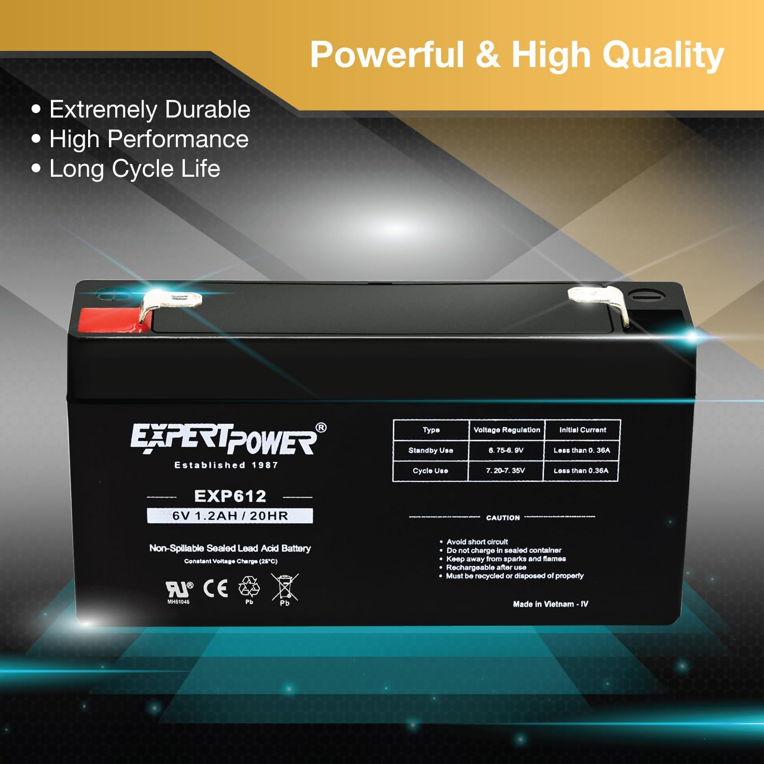 ExpertPower EXP612-1.2Ah 6V Rechargeable Battery, Alarm Battery Replacement for Security System, Home Alarm, GE XT Backup, Replaces DJW6-1.2