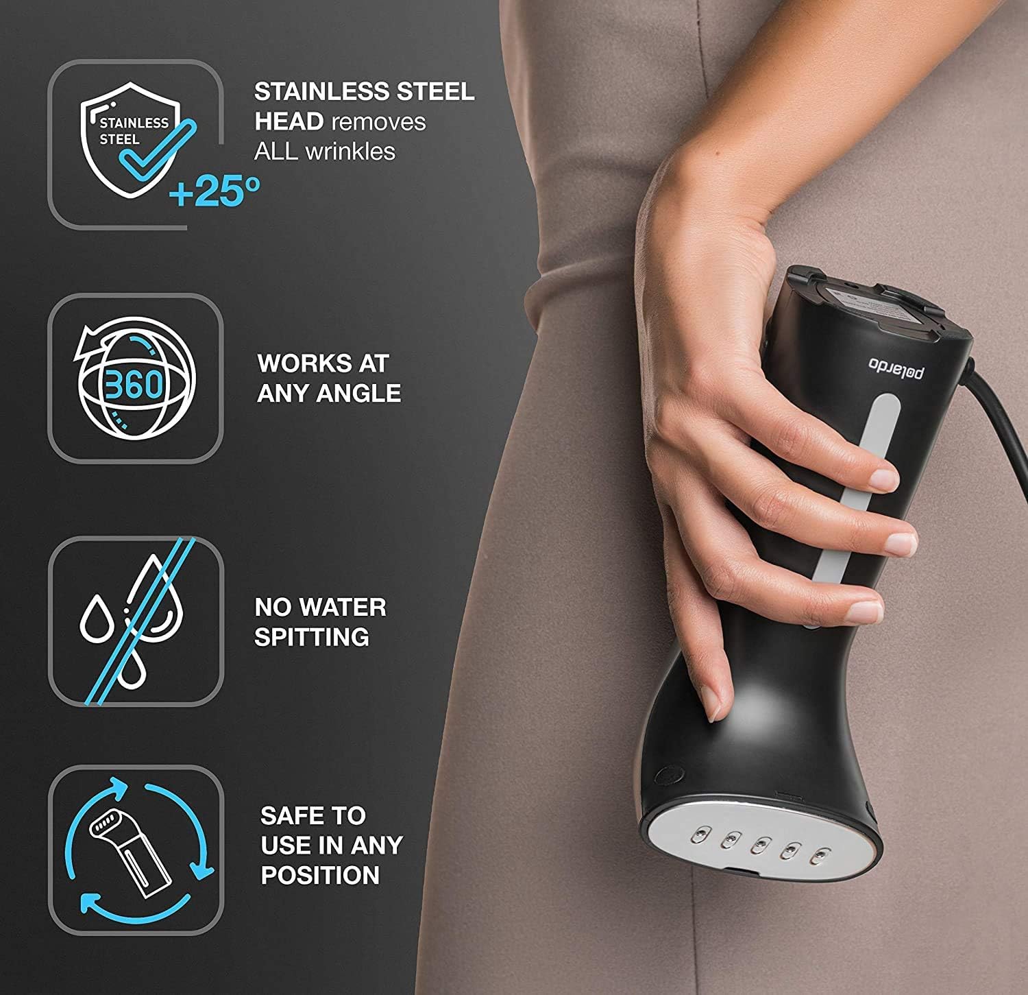 Polardo Travel Garment Steamer - Compact Portable Handheld Clothes Steamer with 360° Anti-Spill Technology