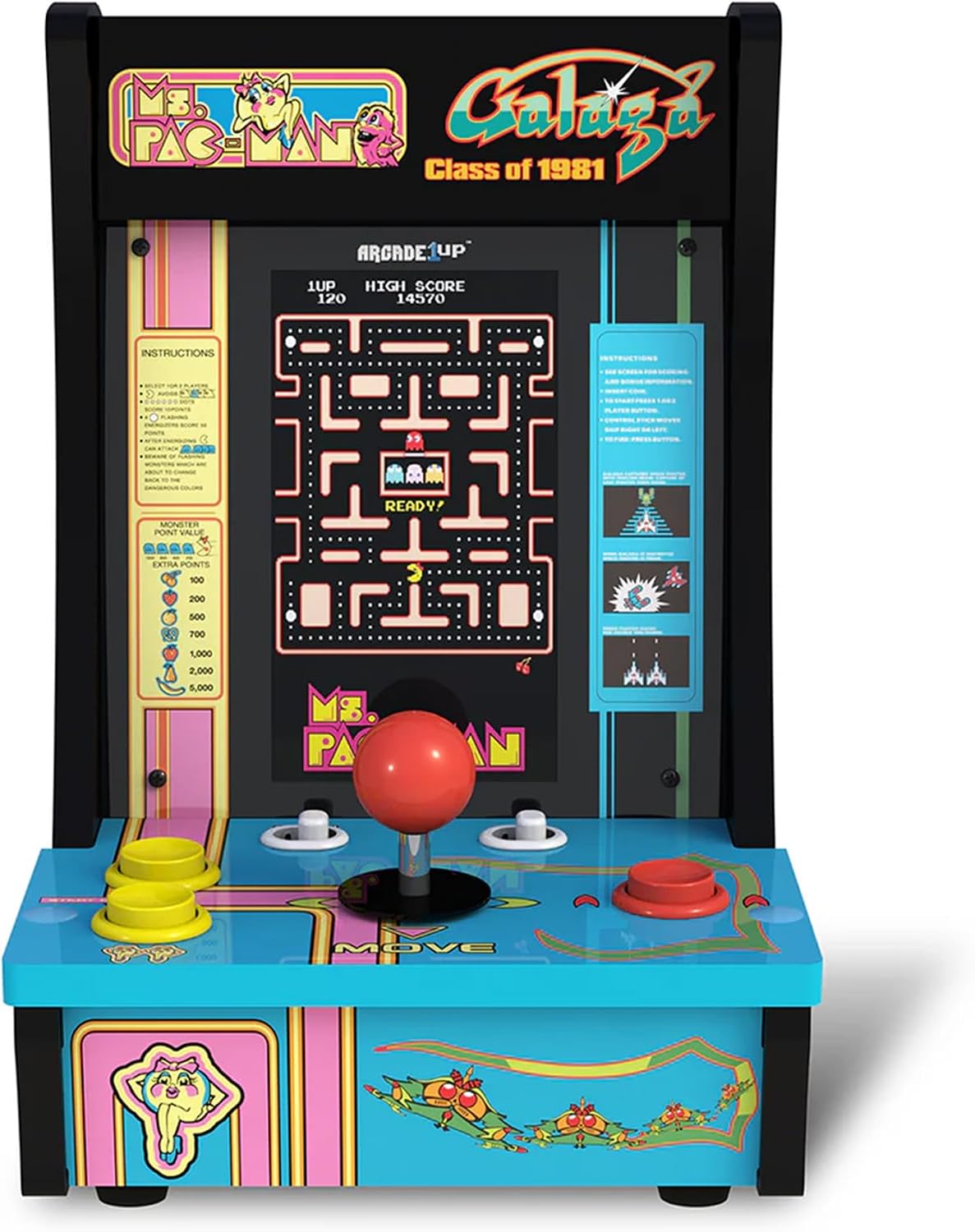 Arcade1Up Ms. Pac-Man Class of '81 Countercade, 3 Retro Games | Countertop Arcade Machine with 7-Inch LCD Screen and Real Feel Joysticks and Buttons
