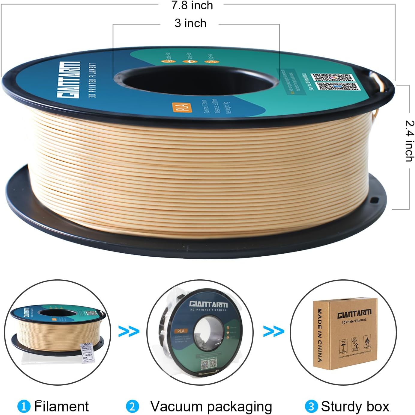 GIANTARM 3D Printer Filament, Silk Gold Pla Filament, 1Kg(2.2lbs) Spool, 1.75mm Dimension Accuracy +/- 0.03mm, 3D Printing Filament