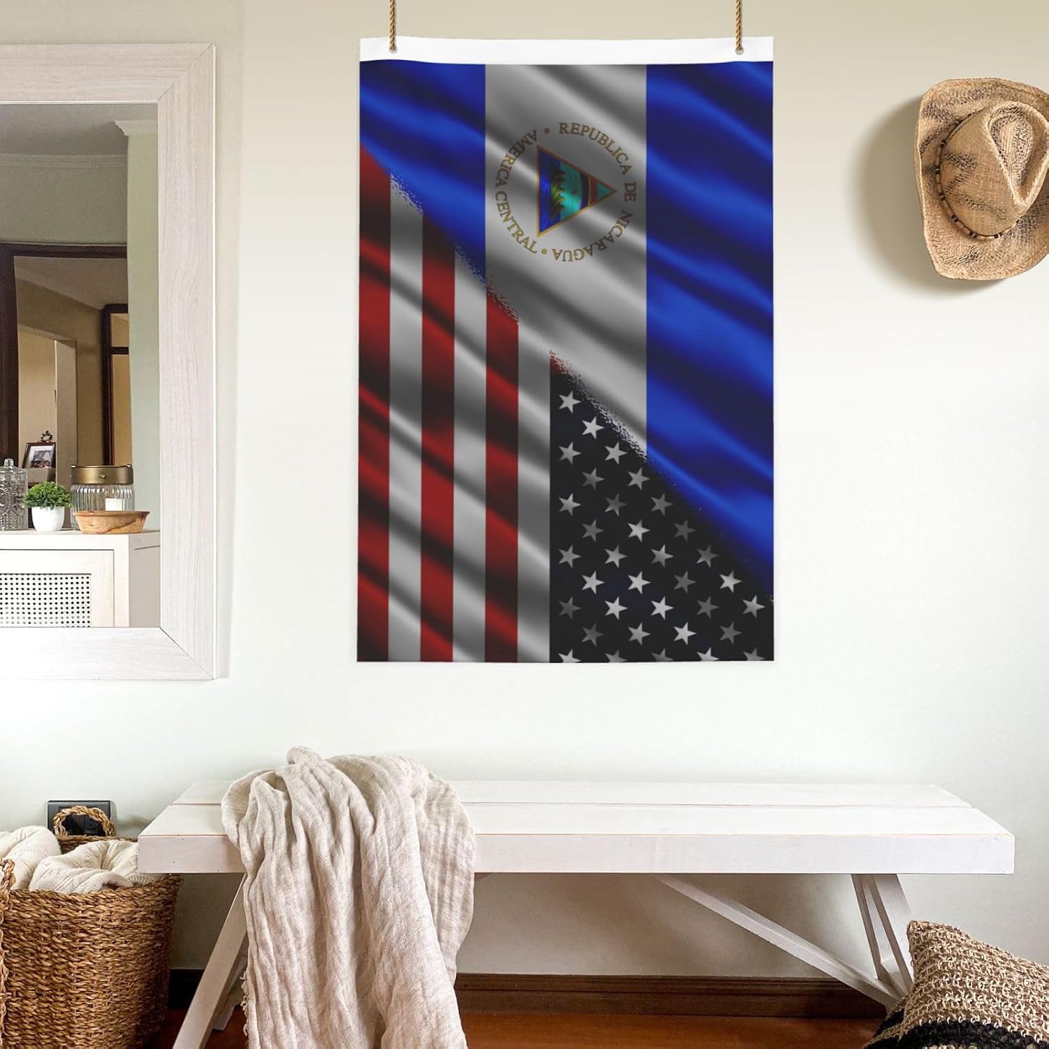 Nicaraguan Nicaragua And American Usa Flag 2x3 Ft Flags Double-Sided Printing Outdoor Indoor Decoration Country Flag 2x3 Foot Polyester Banner