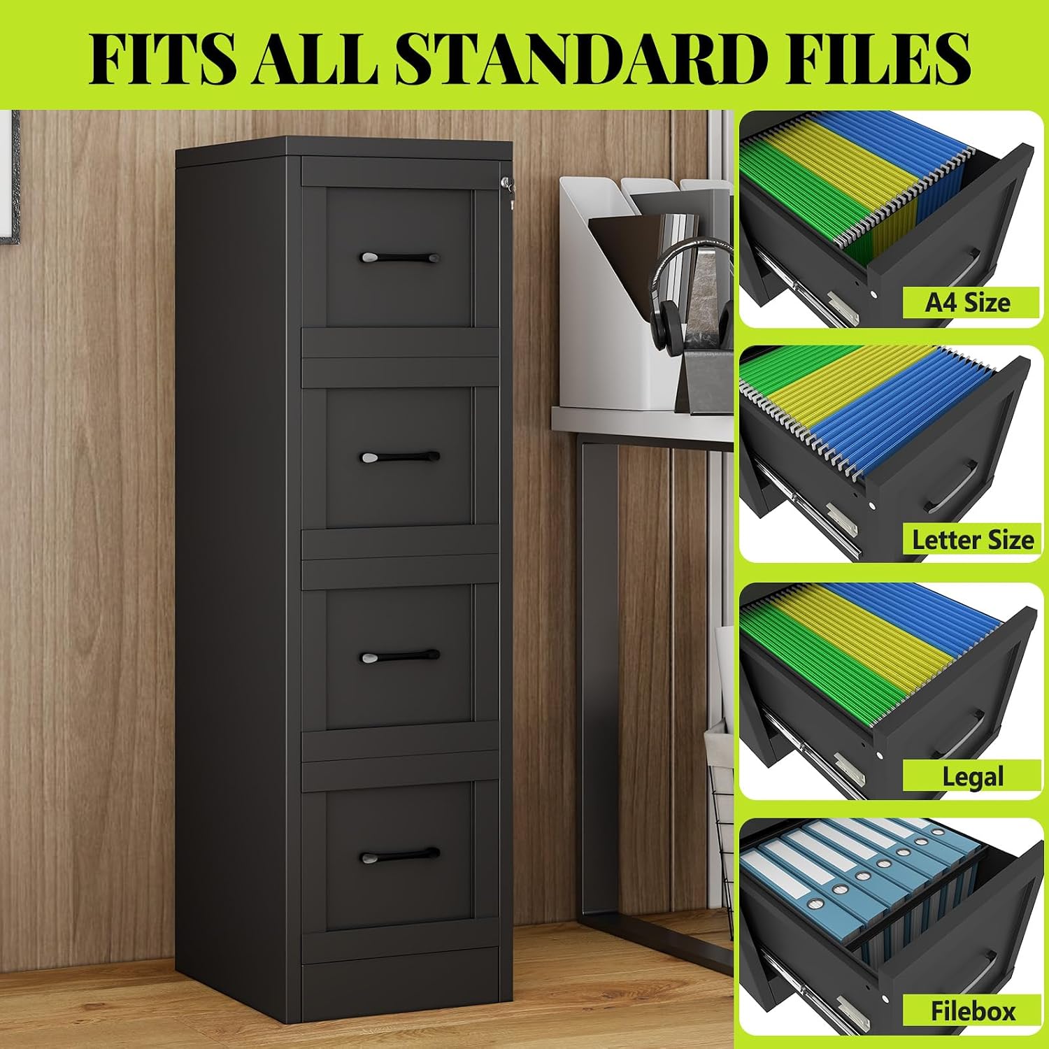 3 Drawer File Cabinet, Office Mobile Filing Cabinet, Printer Stand | All-in-One Office Storage, 3 Storage Drawers, 2 Adjustable Shelves, Lockable Cabinet, 4 Casters, 46.5-Inch Top