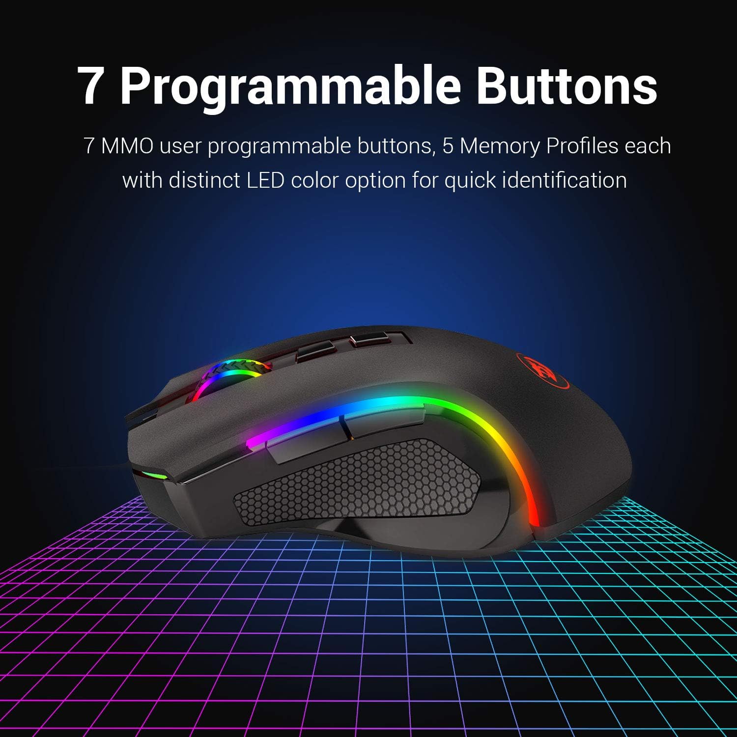 Redragon M602 Gaming Mouse, Ergonomic RGB Gaming Mouse Wired with 7200 Adjustable DPI, 9 Programmable Buttons, Professional Software for Gamer Office [Black]