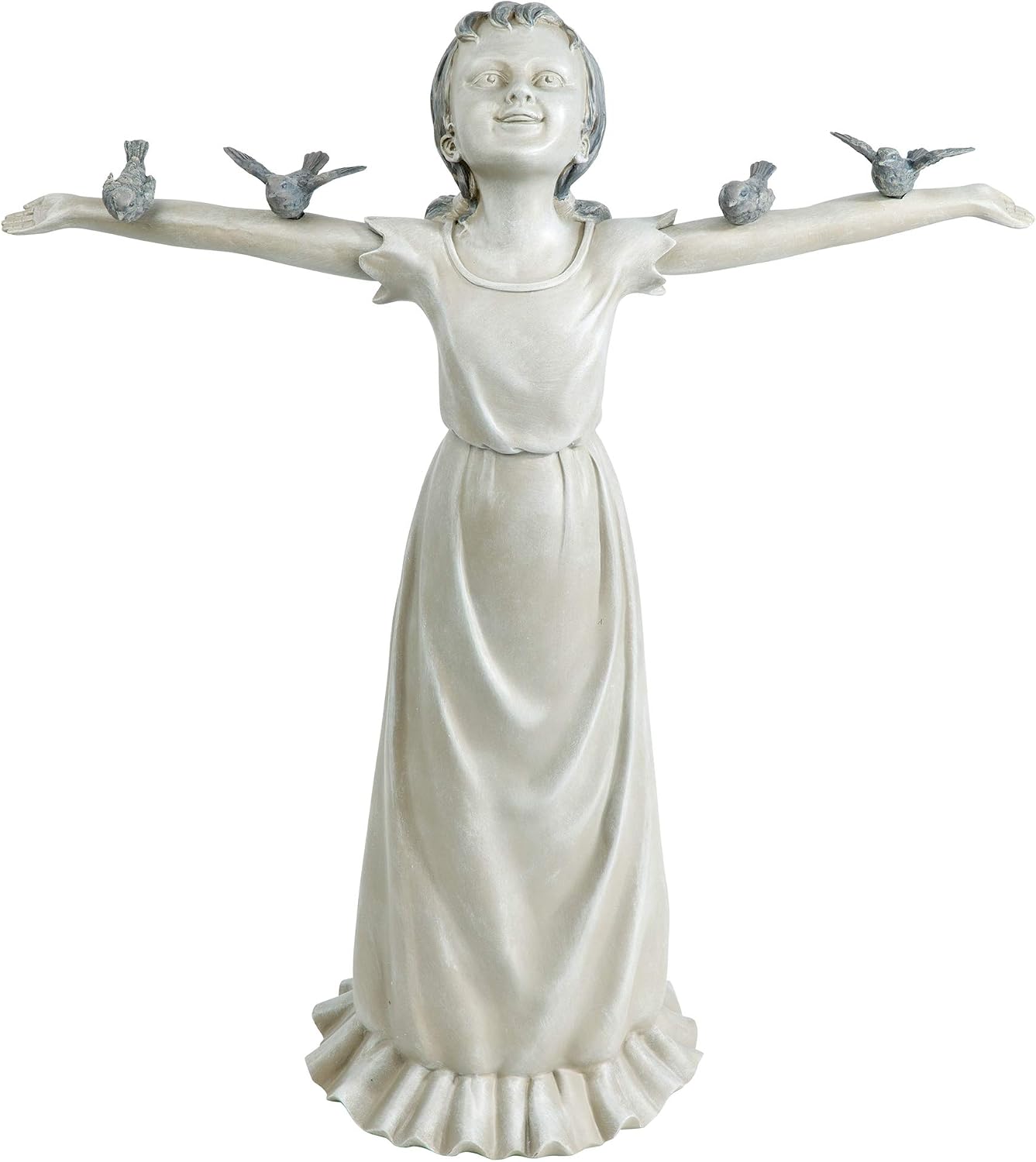Design Toscano Basking in Glory Little Girl with Birds Outdoor Garden Statue, Medium, 16 inches tall, Cast Stone Resin, Two Tone Stone Finish