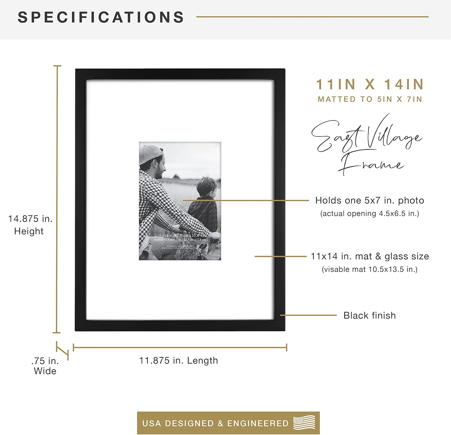 MCS East Village Picture Frame, 18x18 Matted to 12x12, Black, 2-Pack