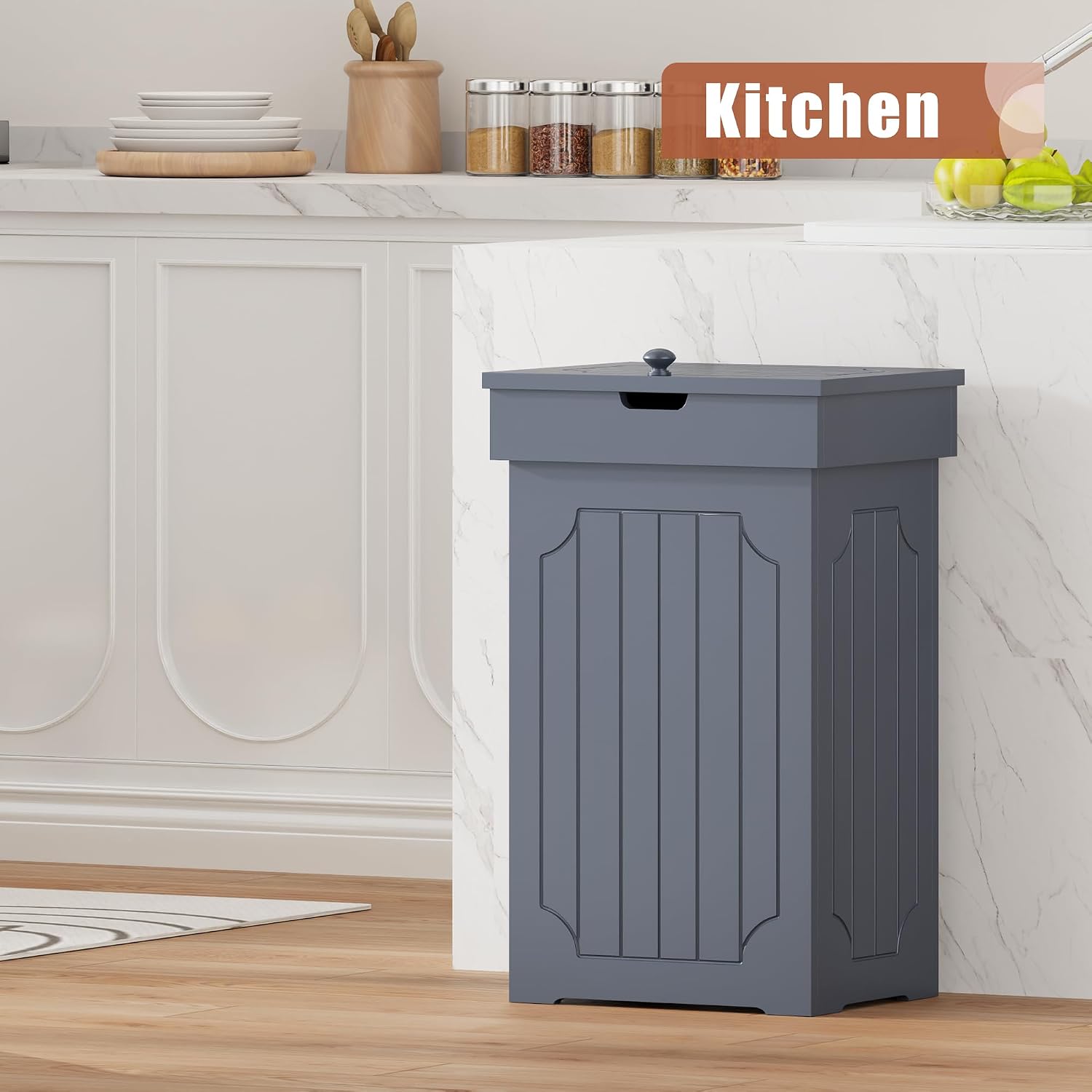 Function Home Trash Can Cabinet, 13 Gallon Kitchen Garbage Can, Wood Recycling Trash Bin, Freestanding Dog Proof Trash Can, Farmhouse Trash Cabinet with Lid for Home Kitchen Bathroom, Yellow