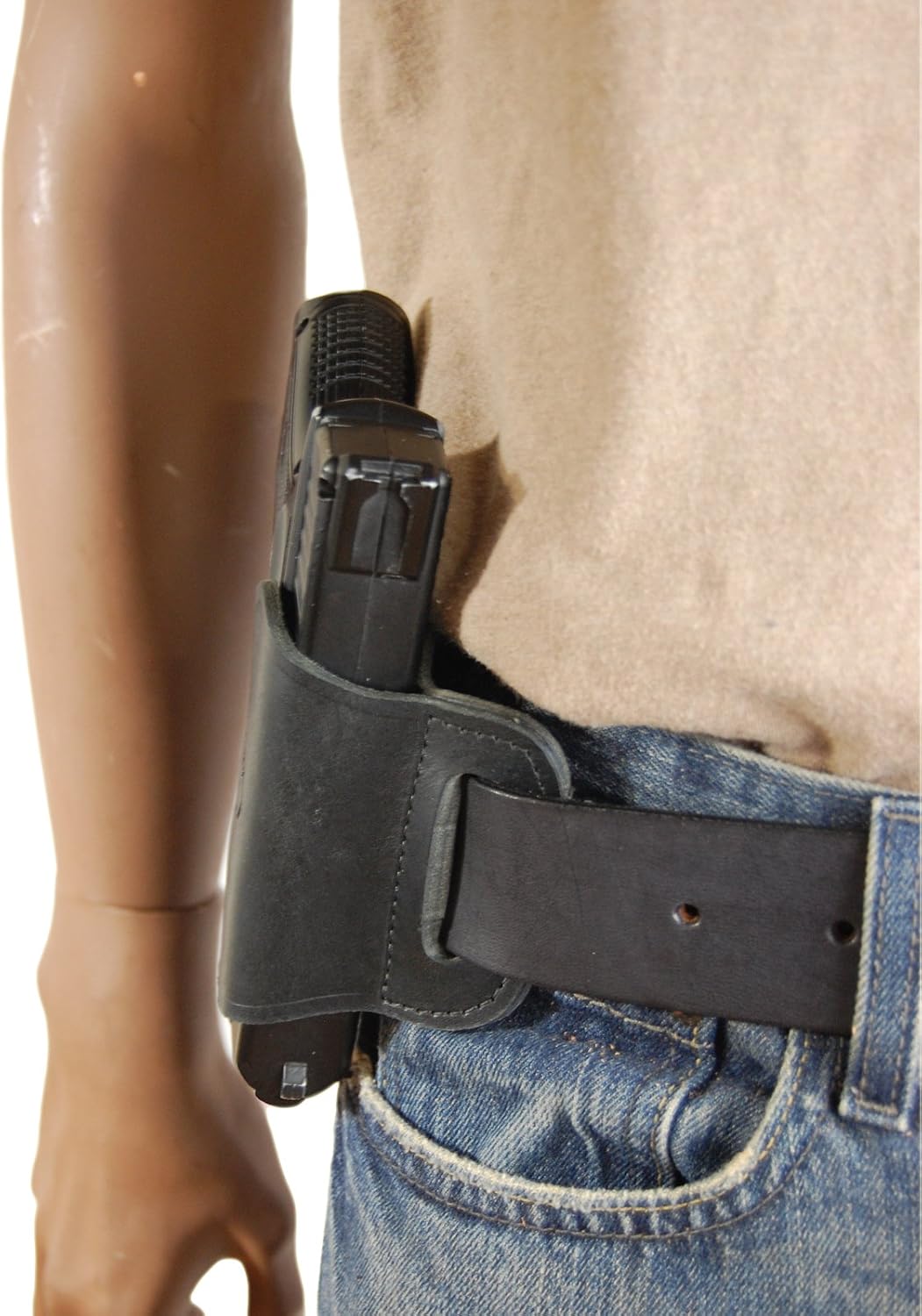 New Barsony Quick Slide Gun OWB Black Leather Holster for Compact 9mm 40 45 Pistols
