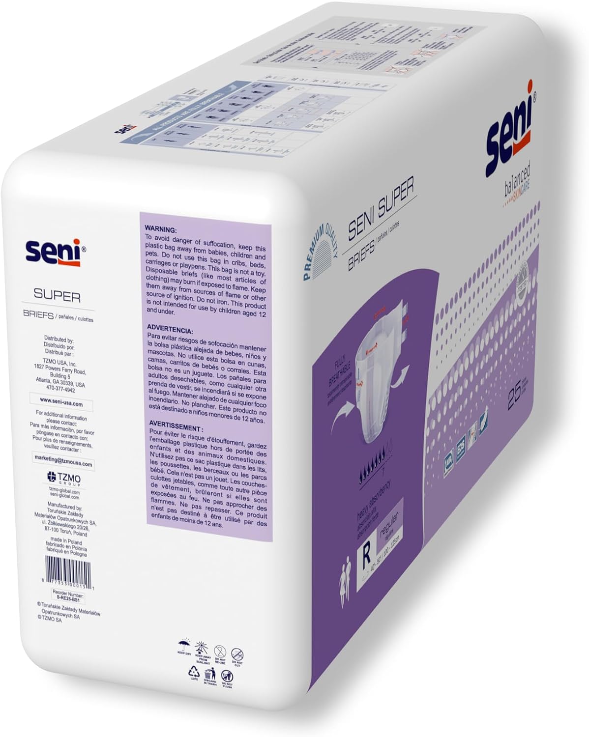 Seni Super Unisex Adult Incontinence Briefs with Tabs, 45-59 in, 75 ct | Breathable, Disposable Brief for Men & Women