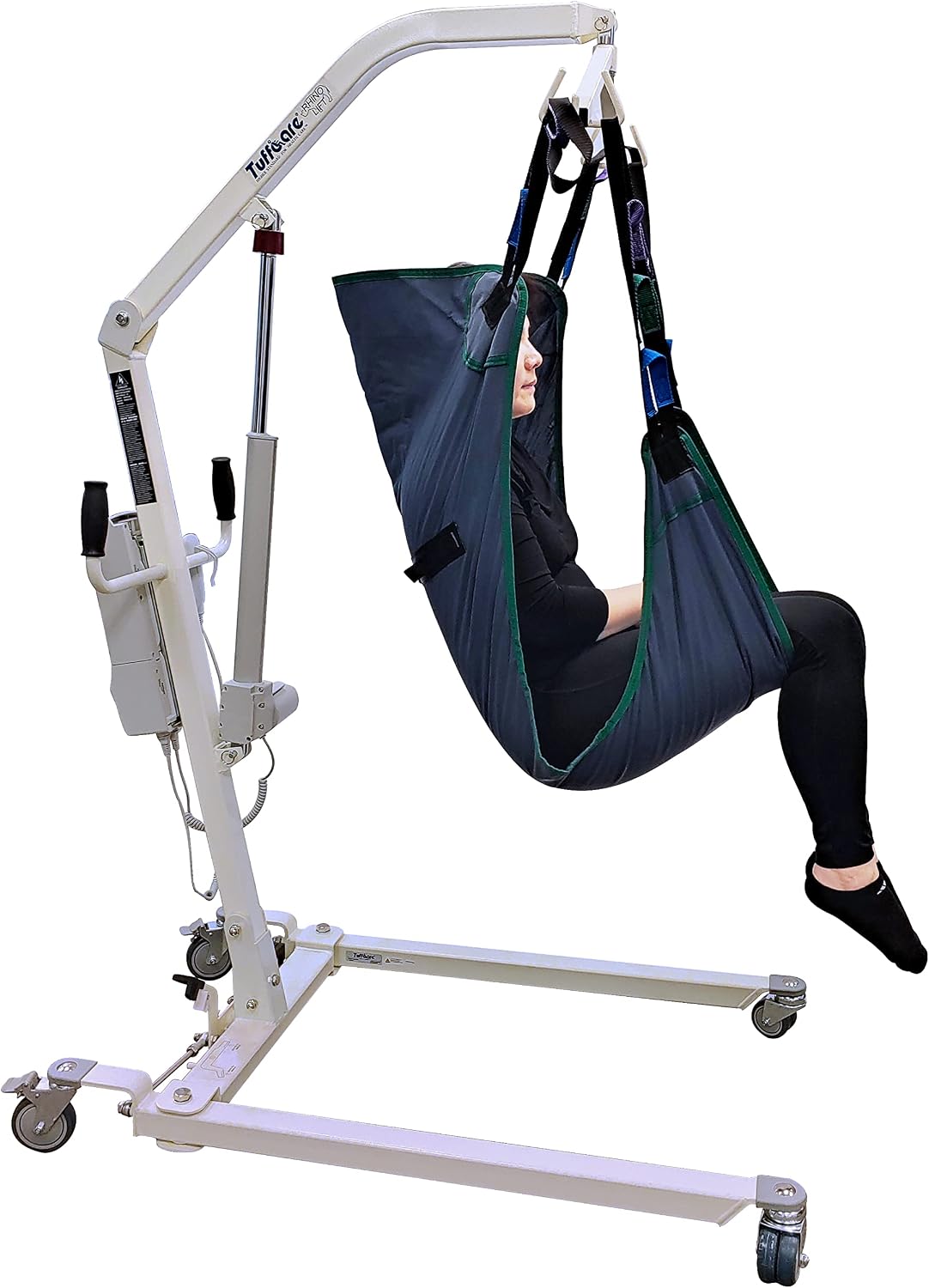 Electric Patient Lift - Rhino Lift with Manual Low Base - with Universal Divided Leg Sling(Large), 450 lb. Weight Capacity.