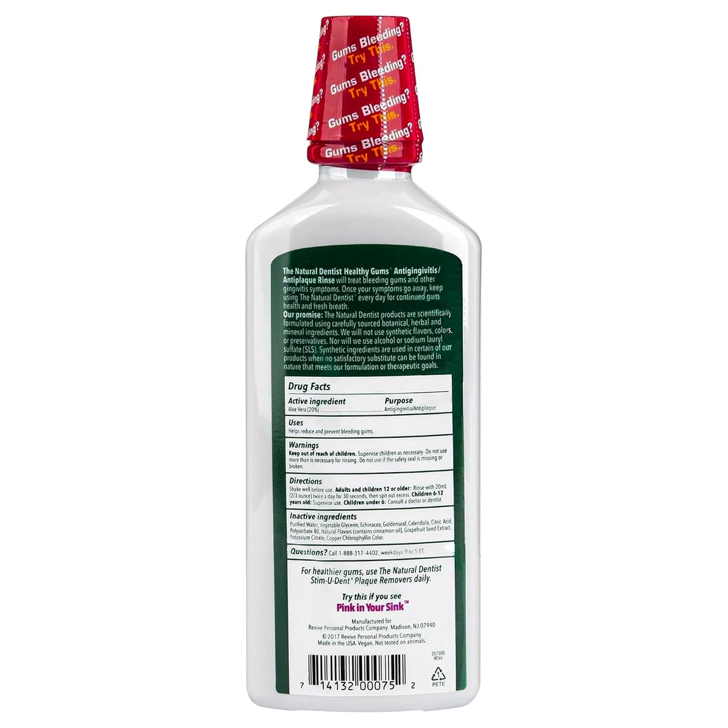 The Natural Dentist Peppermint Twist Mouthwash, No Alcohol & No Fluoride, Plant-Based Daily Rinse that Refreshes & Comforts the Mouth, 16.9 fl oz