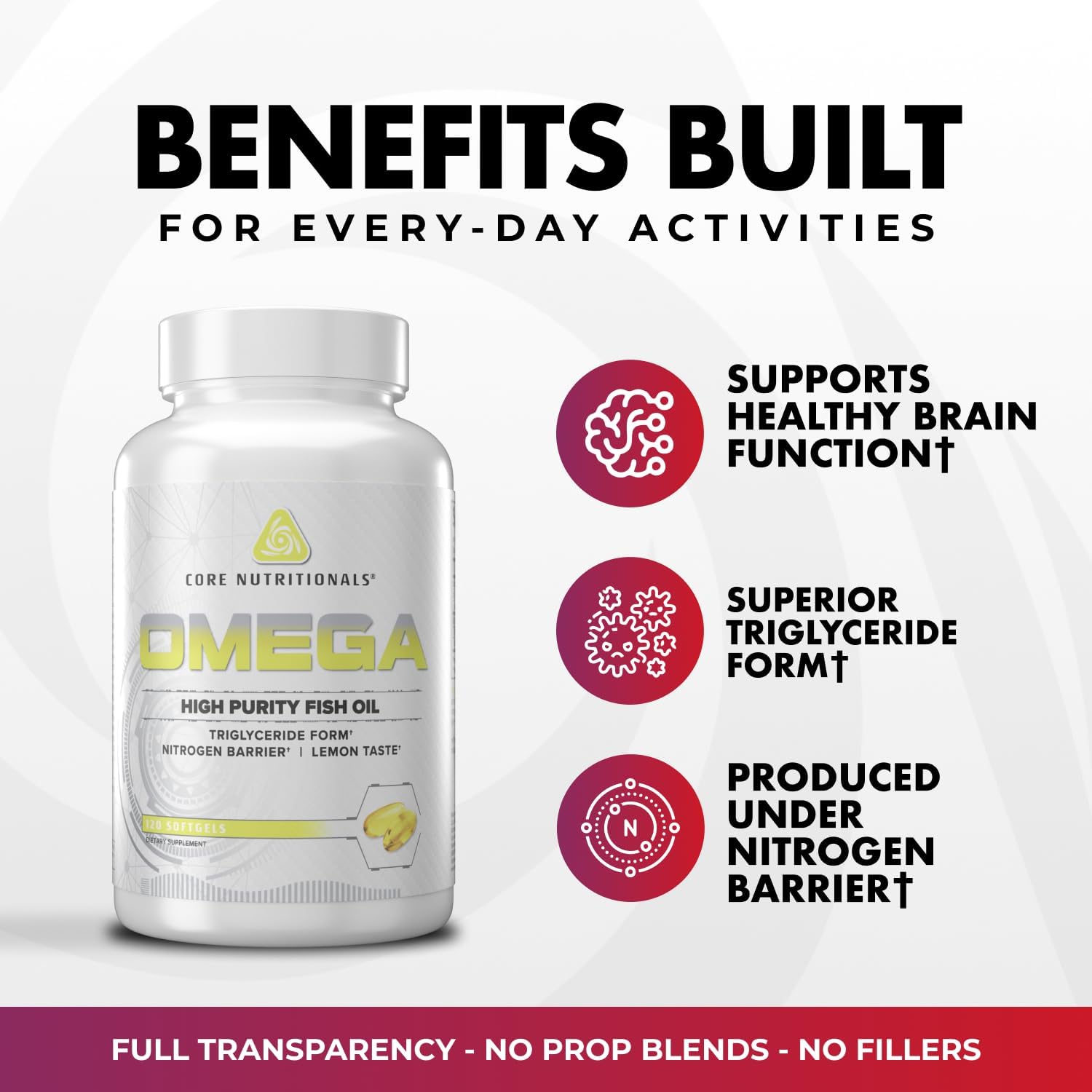 Core Nutritionals Omega Fish Oil, Heart Health Support, 120 Softgels