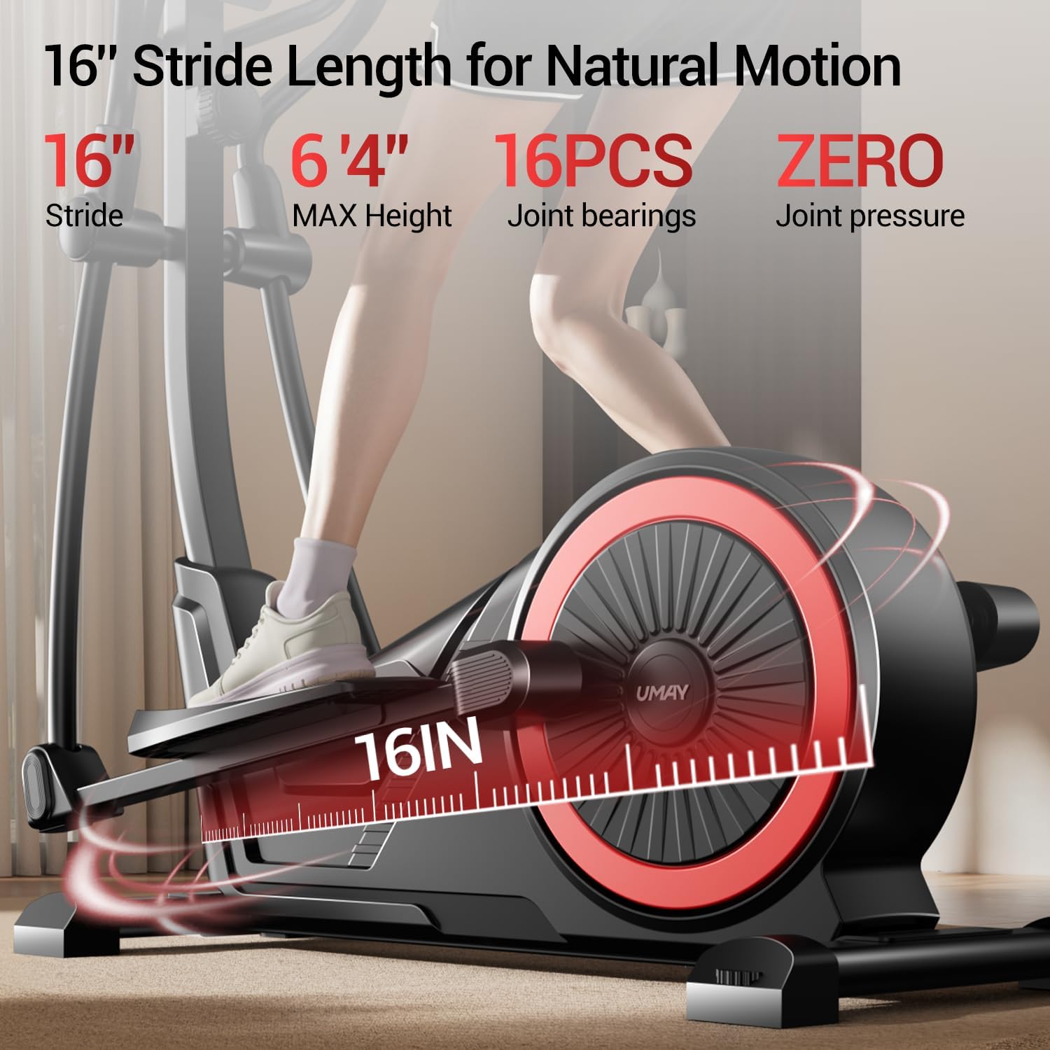 Elliptical Exercise Machine with 15.5''-17'' Stride & Heart Rate Grips,Ultra Silent Magnetic Elliptical Machine for Home with 16 Levels Resistance and LCD Monitor,400 LBS Weight Capacity