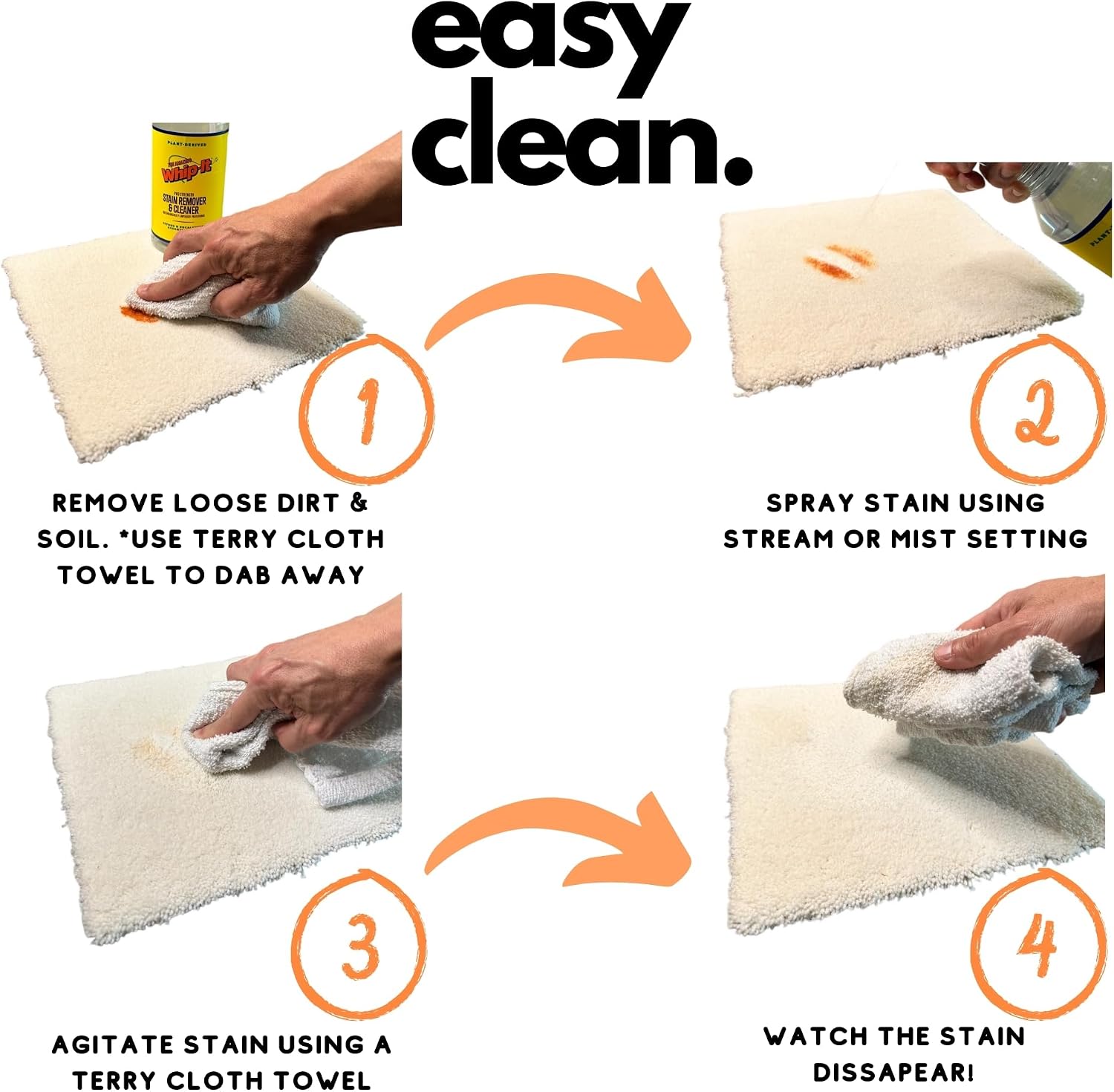Whip It Cleaner, Multi Purpose Stain Remover Professional Strength Spray, Plant Based Enzyme Cleaner, Cleaning Food, Coffee, Wine, Baby Stains, Pet Stains, Over 500 uses, Made in USA, 32 OZ