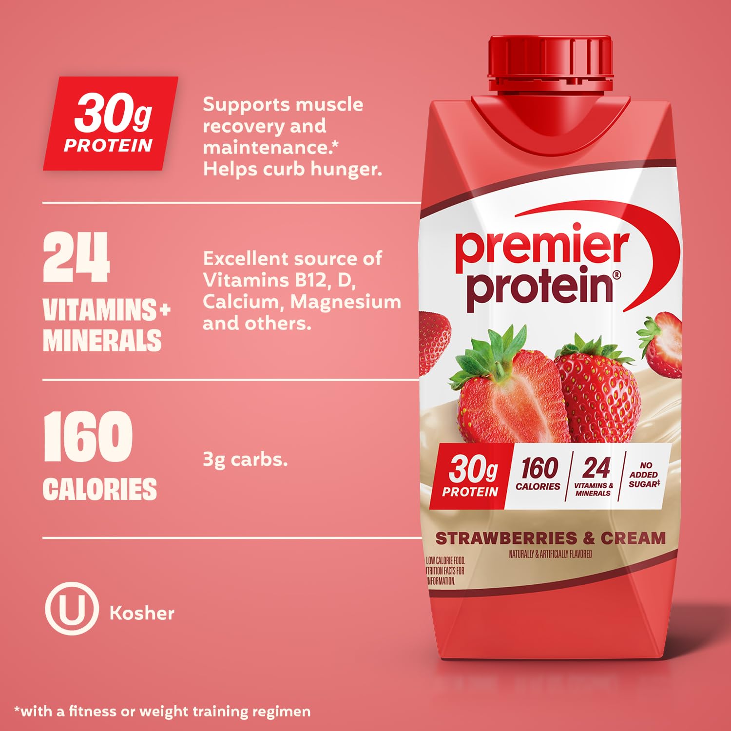 Premier Protein 30g High Protein Shake, Vanilla, 12 Pack | 160 Calories, 24 Vitamins & Minerals, No Added Sugar, Supports Muscle Health, Gluten-Free, 11 oz