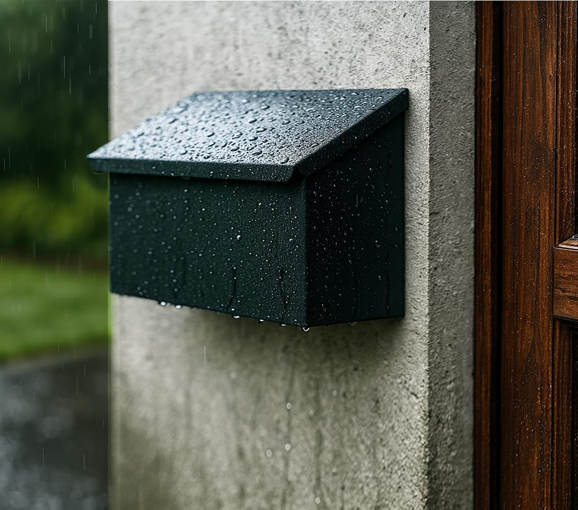 NACH Black Envelope Wall Mount Mailbox, Rust Resistant Metal Mailbox, Black Mailbox Wall Mount, Mailboxes for Outside Wall Mount, Outdoor Mailboxes, Wall Mailbox, 14.1 x 3.5 x 6 Inches, MB-6915BLK