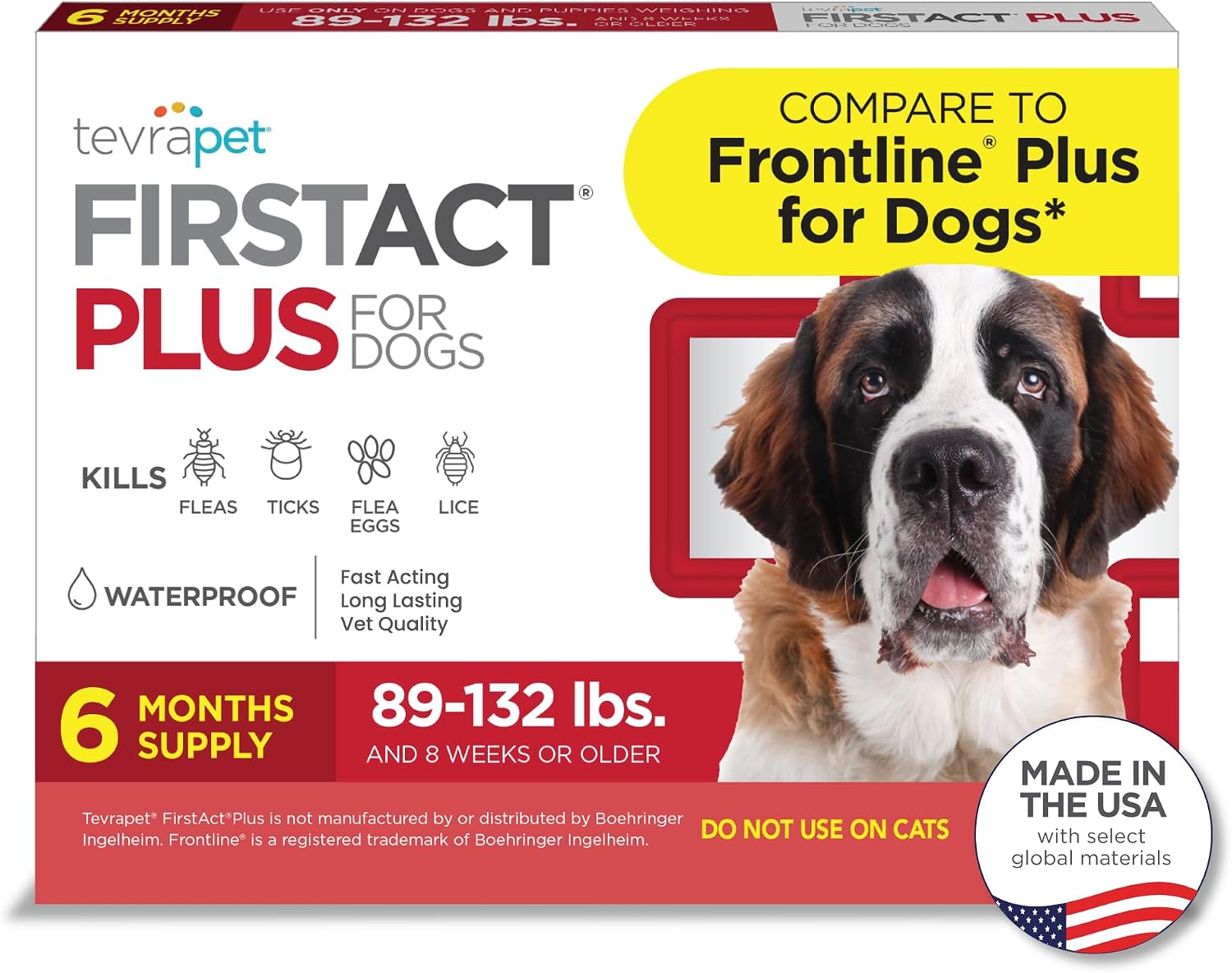 FirstAct Plus Flea Treatment for Dogs, Extra Large Dogs 89+ lbs, 3 Doses, Same Active Ingredients as Frontline Plus Flea and Tick Prevention for Dogs