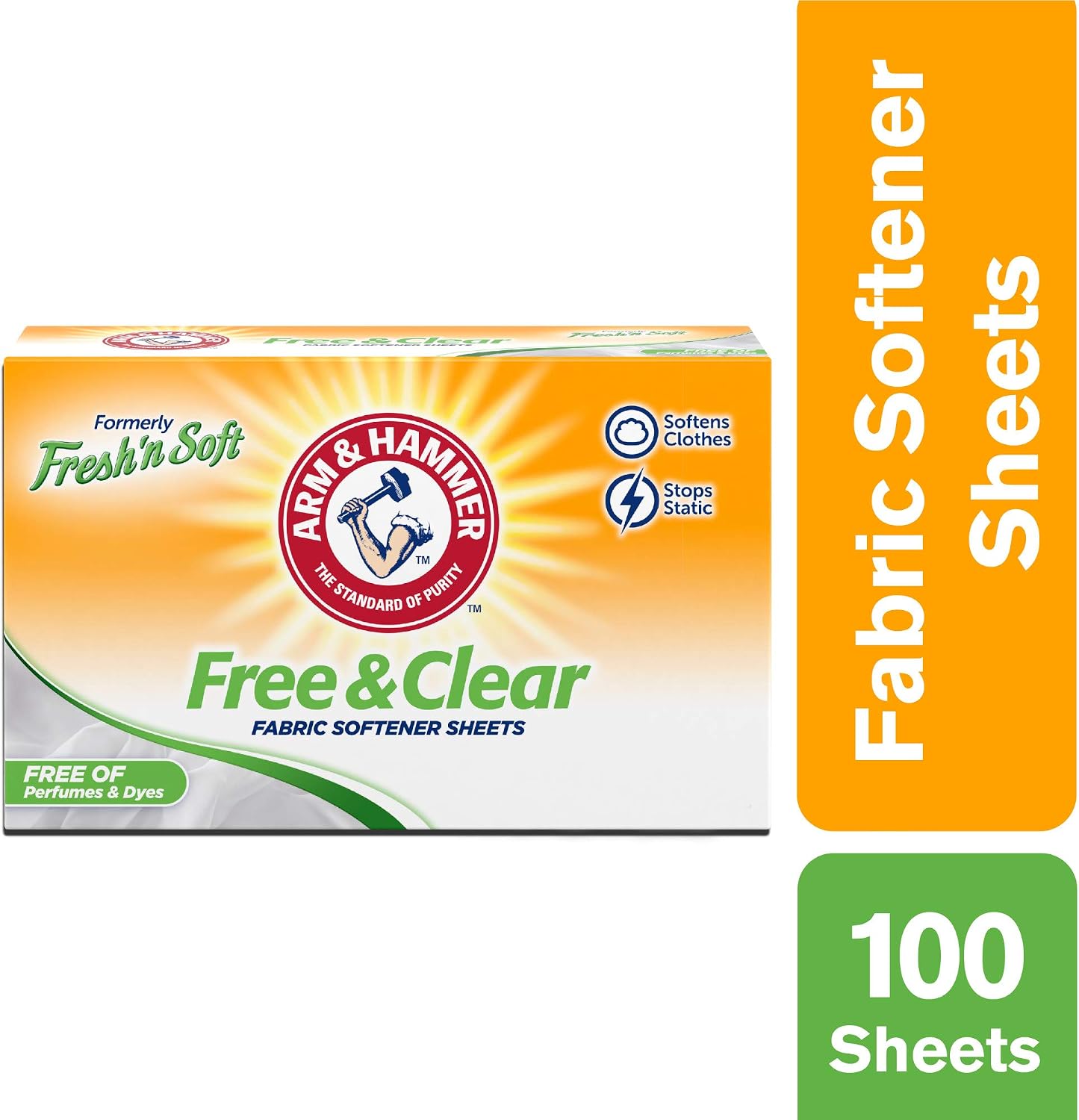 Arm & Hammer Fabric Softener Sheets, Free of Perfumes and Dyes, 100 ct