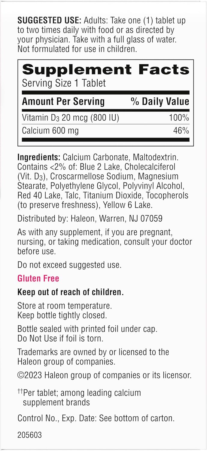 Caltrate 600 Plus D3 Vitamin D and Calcium Supplement Tablets, 165 Count | Highest Level of Vitamin D3, Maximizes Calcium Absorption to Support Strong Bones and Daily Function