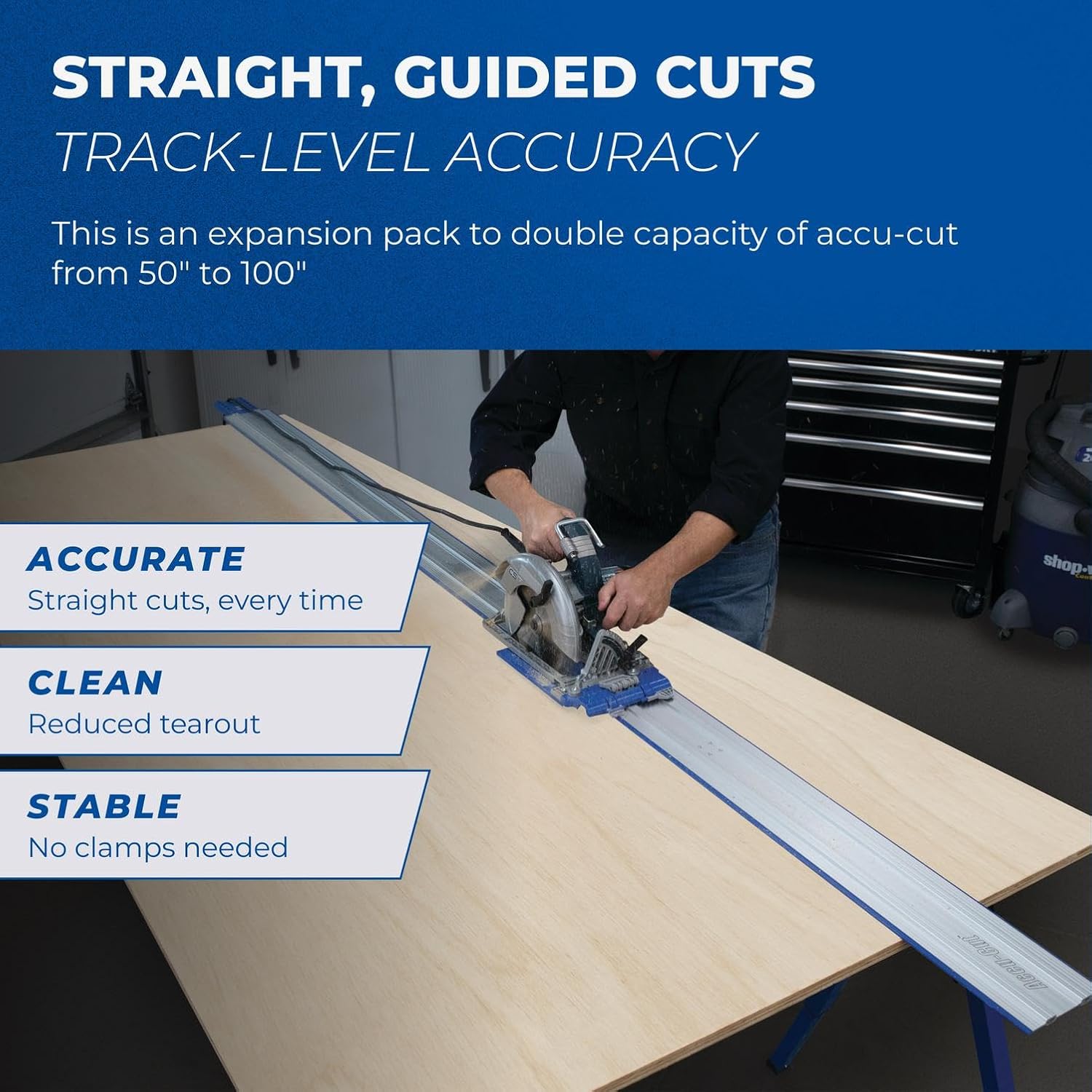 Kreg KMA2750 Accu-Cut Expansion Pack - For Circular Saw Track - Adds 50" Cutting Length - Compatible with Accu-Cut (KMA2700) - Track Guide Rail