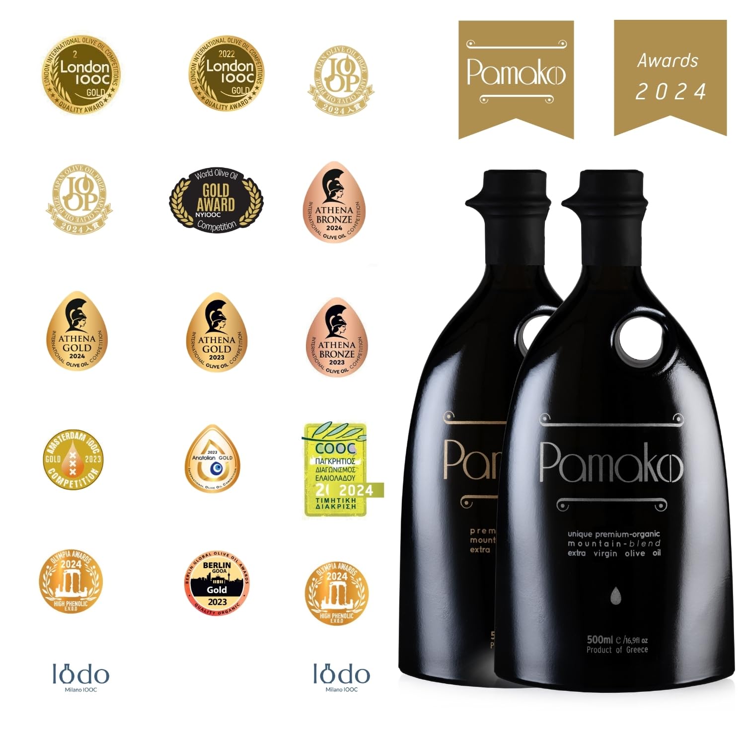 Pamako Ultra-Premium Monovarietal Mountain Organic Olive Oil | 500ml | 2023-4 Harvest | Cold Pressed Organic Evoo From Greece | 2039mg/kg