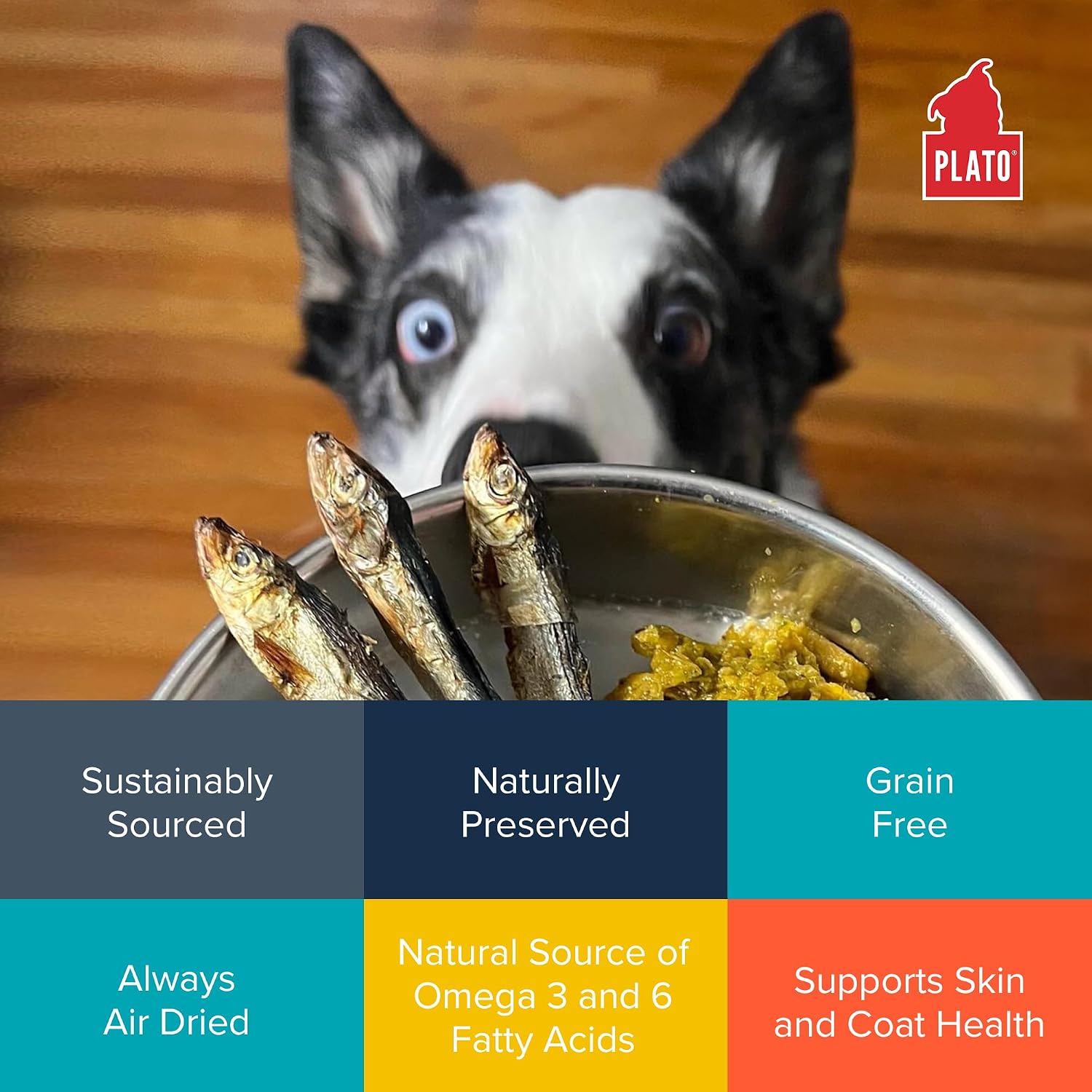 PLATO Single Ingredient Wild-Caught Baltic Sprat Dog Treats, Air-Dried Whole Fish, Omega-Rich Skin & Coat Support, 3 oz