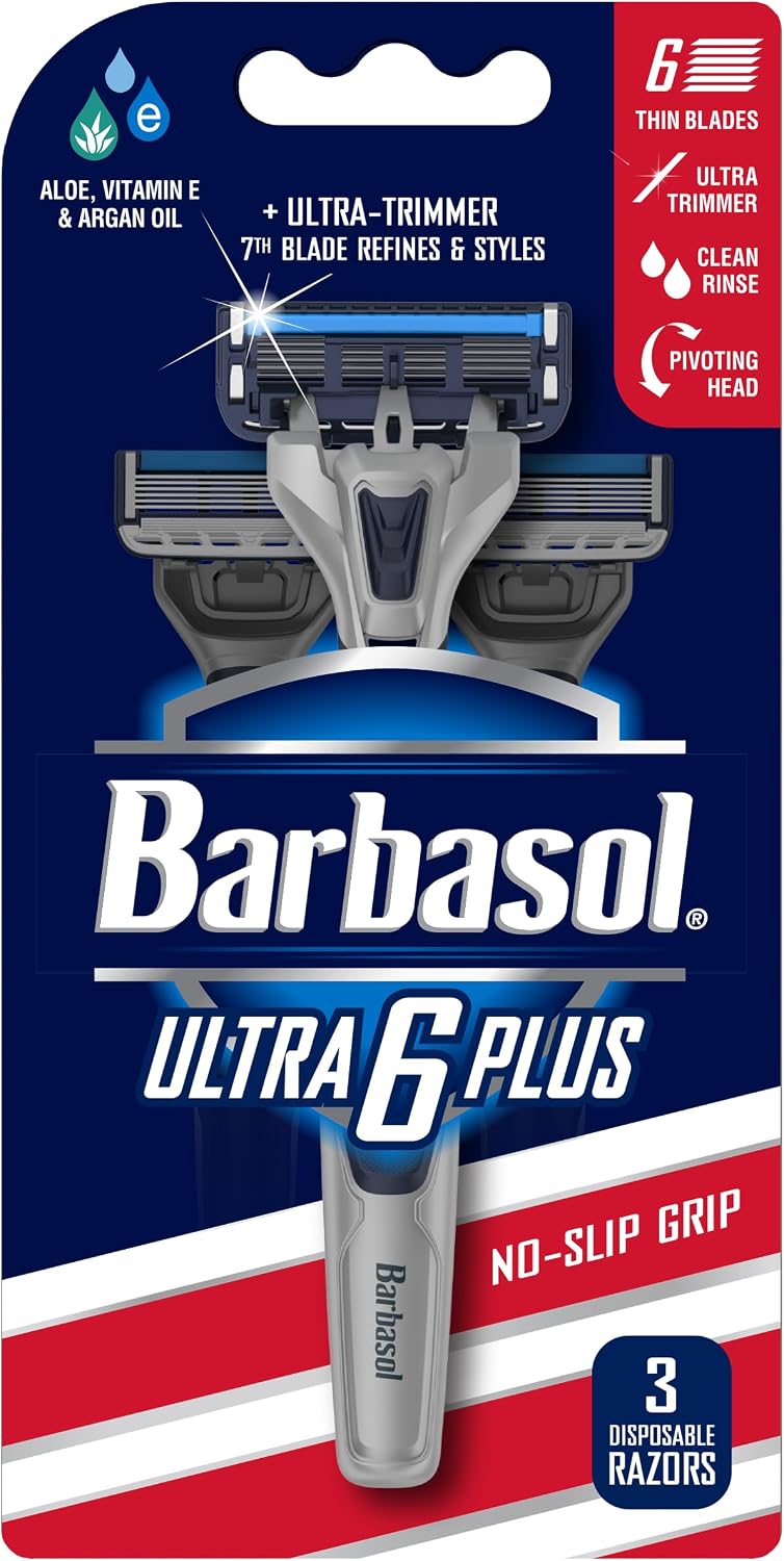 Barbasol Ultra 6 Plus Disposable Razor Value Pack (1 Pack/3 Total Razors) | Premium 6-Blade Disposable Razors, Close Shave technology
