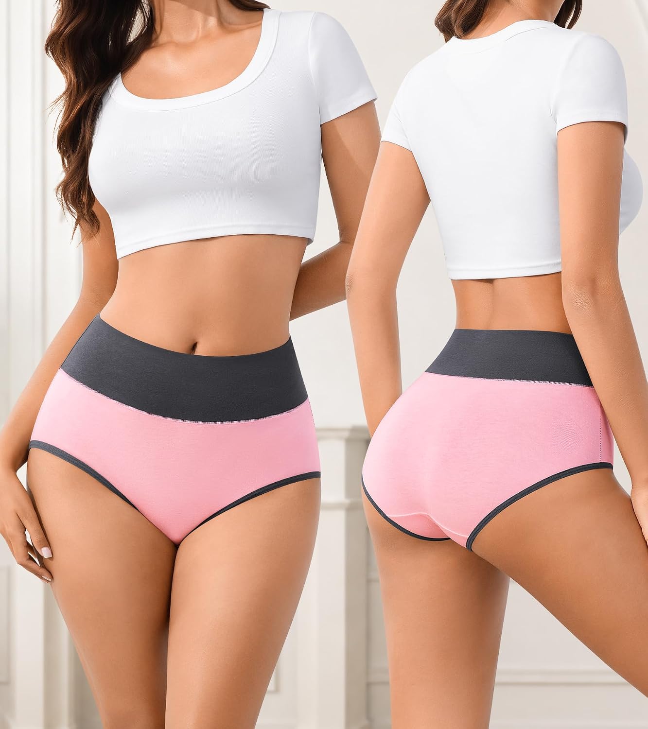 Eiggam Underwear for Women Cotton High Waist Panties Full Coverage Briefs Soft Strech Ladies Breathable Panties-Multi Pack