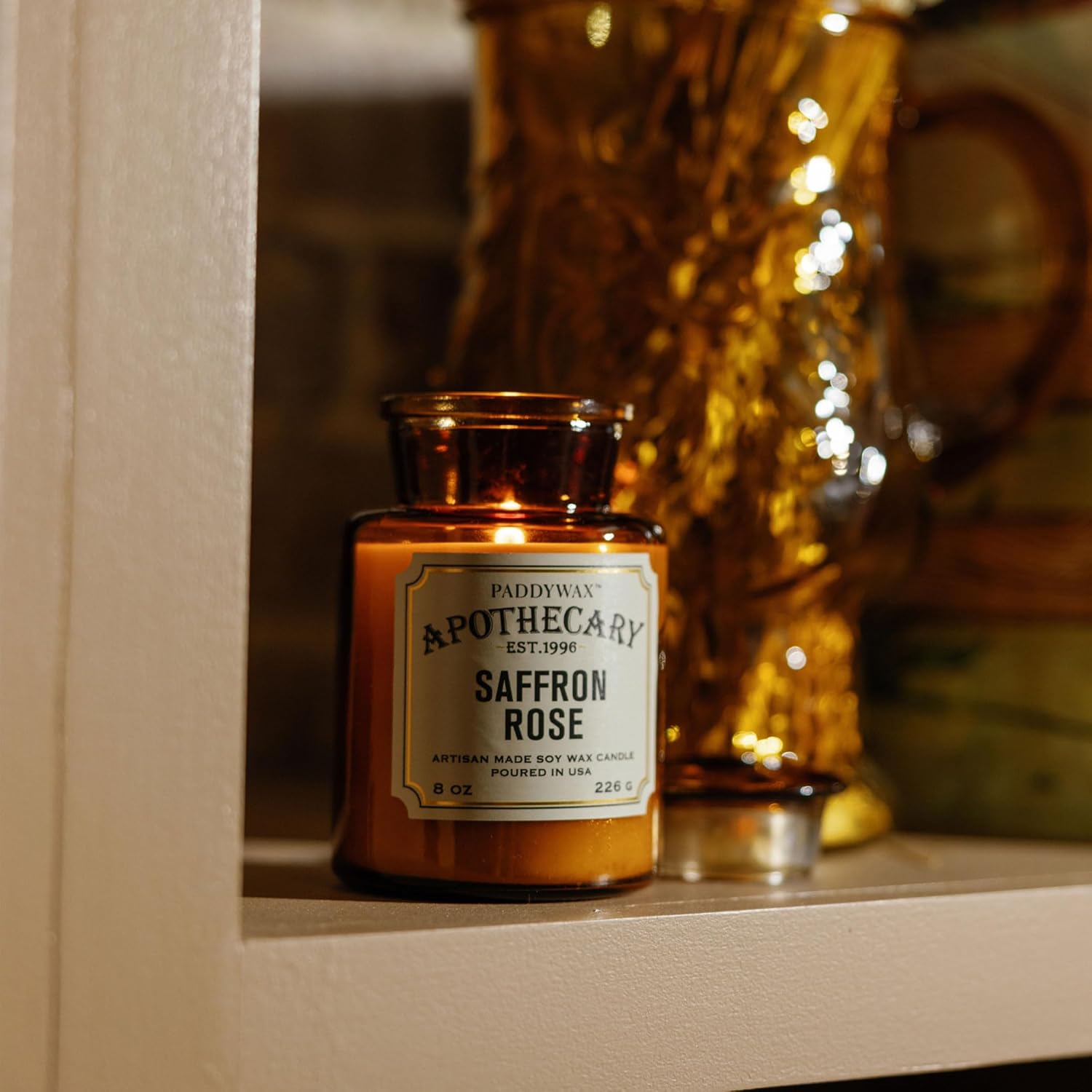 Paddywax Artisan Apothecary Scented Candle, Tobacco & Patchouli, 8 oz | With Lid, Reusable Glass Jar, Clean Burning Soy Candle, Approx. 54 Hour Burn Time