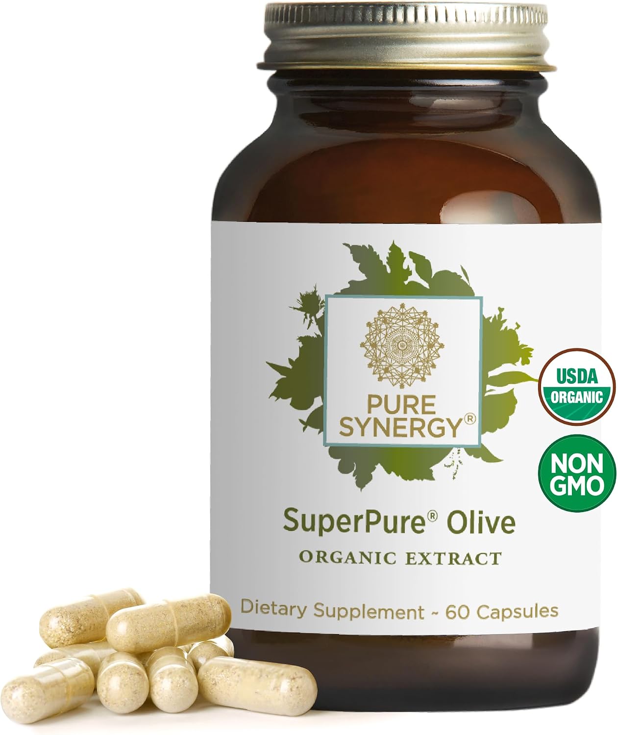 PURE SYNERGY SuperPure Olive Extract | Organic Olive Leaf, Oil, and Fruit Supplement with Polyphenols | for Heart, Brain