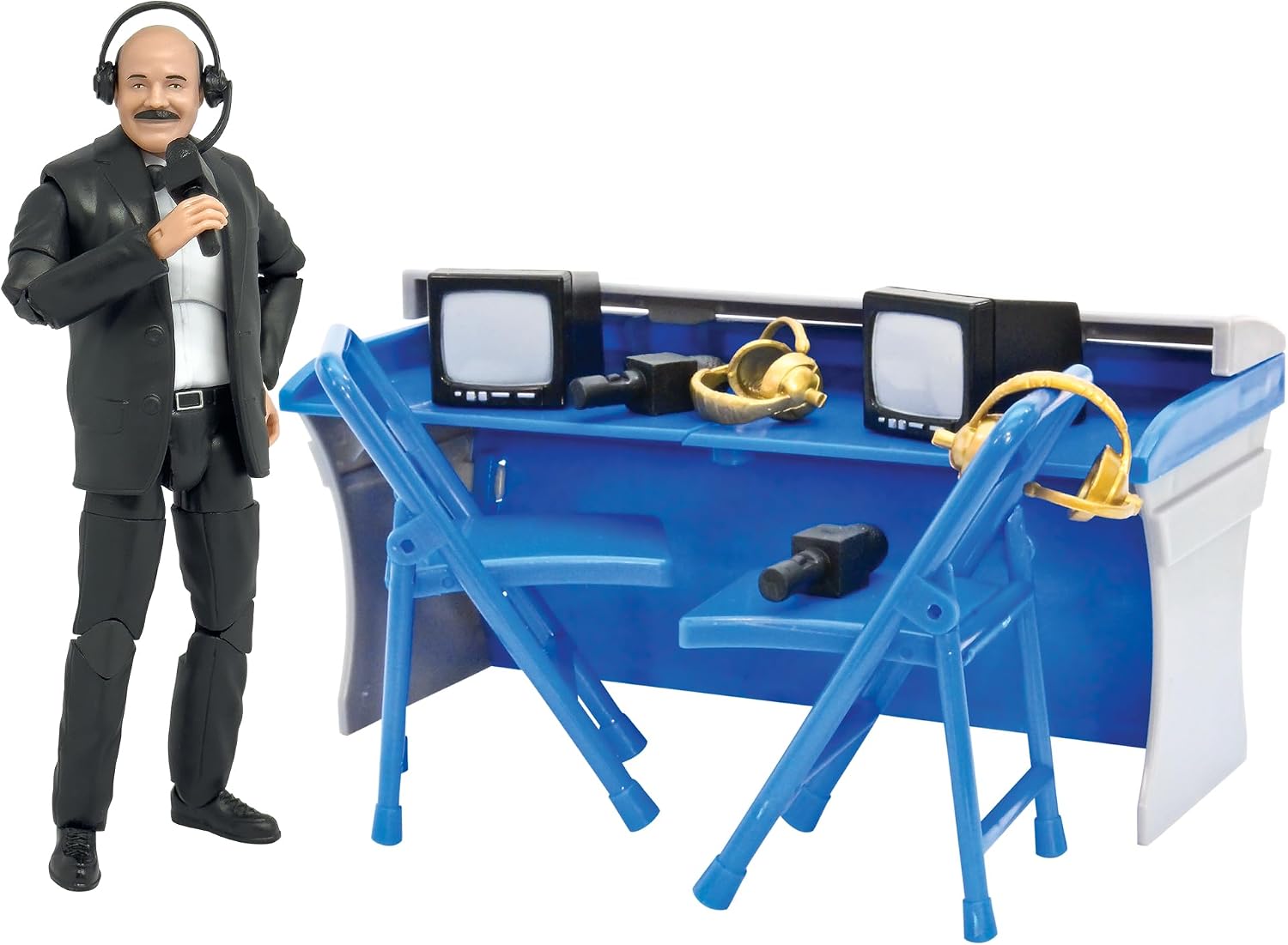 Deluxe Commentators Playset with Announcer Figure for Wrestling Action Figures