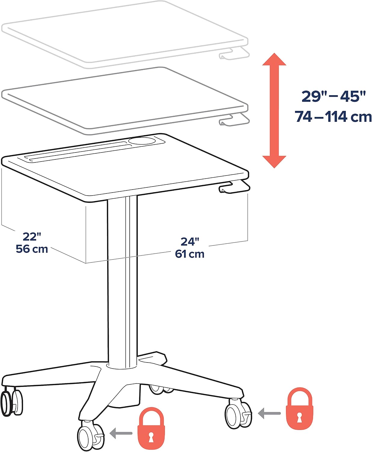 Ergotron – LearnFit Mobile Standing Desk, Adjustable Height Small Rolling Laptop Computer Sit Stand Desk with Wheels for Classroom, Office, Medical or Home Use – Adjusts from 33 to 49 Inches – Grey