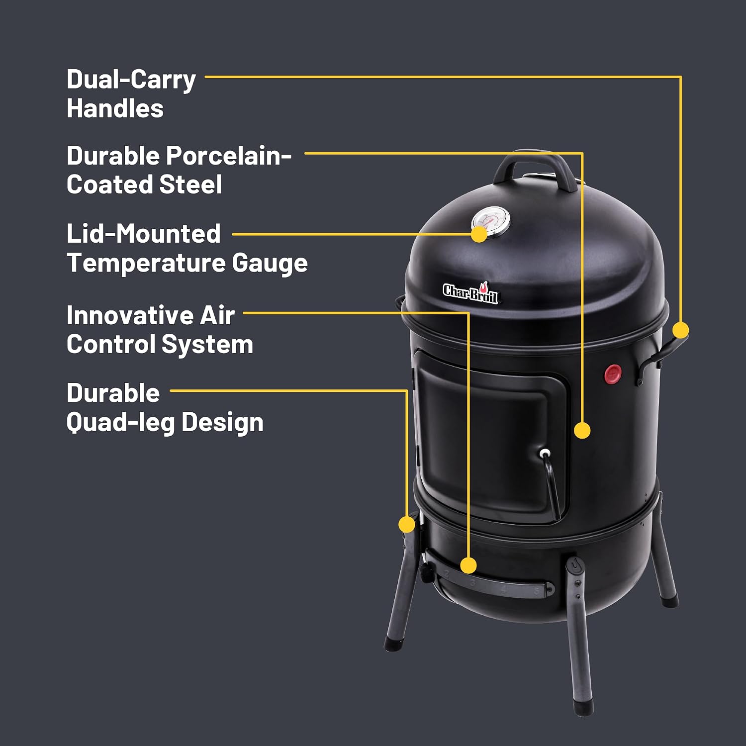 Char-Broil Bullet Charcoal Smoker 16" - 18202075,Black