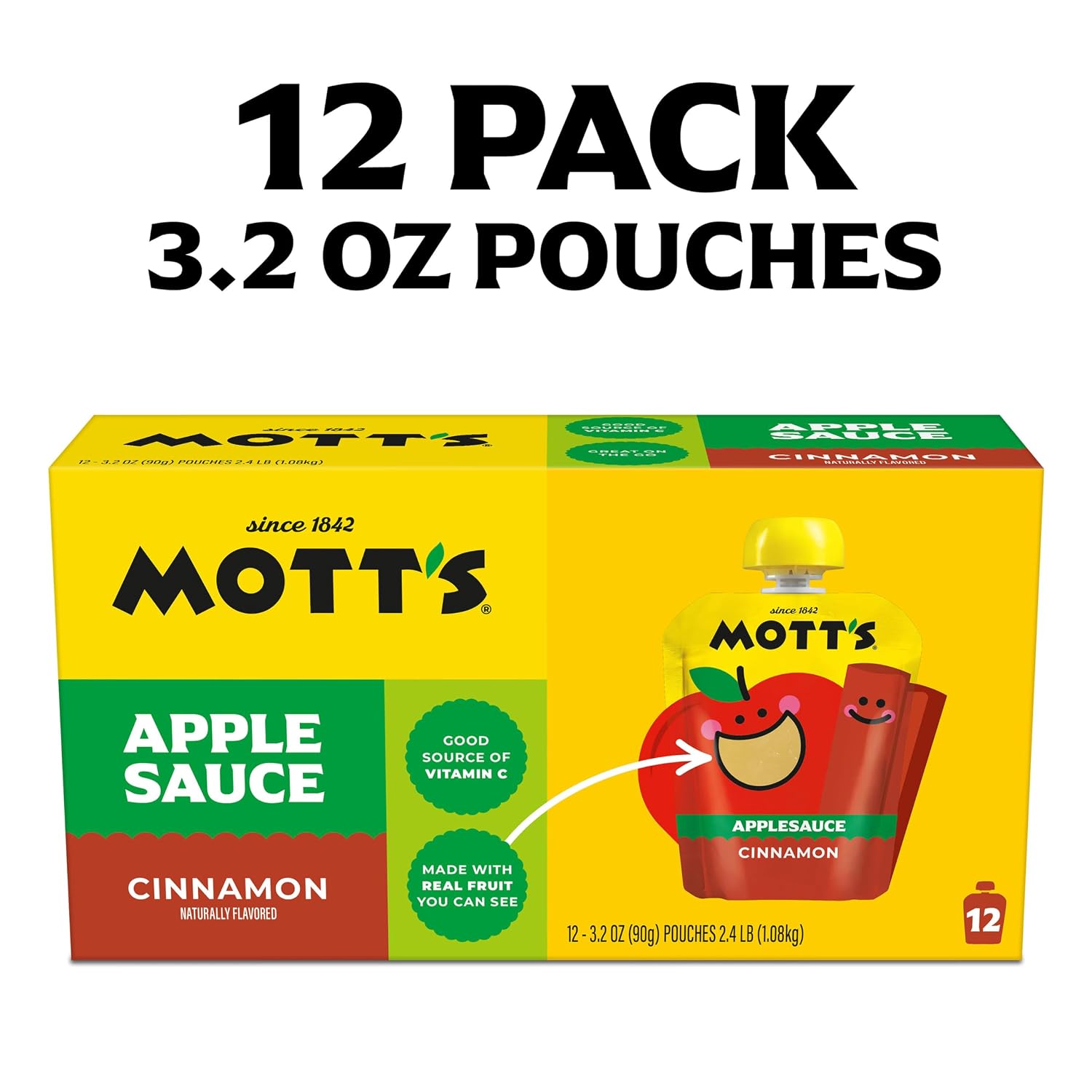 Mott's Cinnamon Applesauce, 3.2 oz clear pouches, 12 count