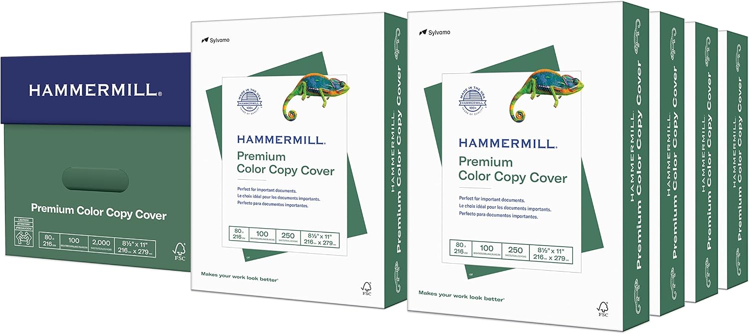 Hammermill Cardstock, Premium Color Copy, 80 lb, 8.5 x 11 - 1 Pack (250 Sheets) - 100 Bright, Made in the USA Card Stock, 120023R, White