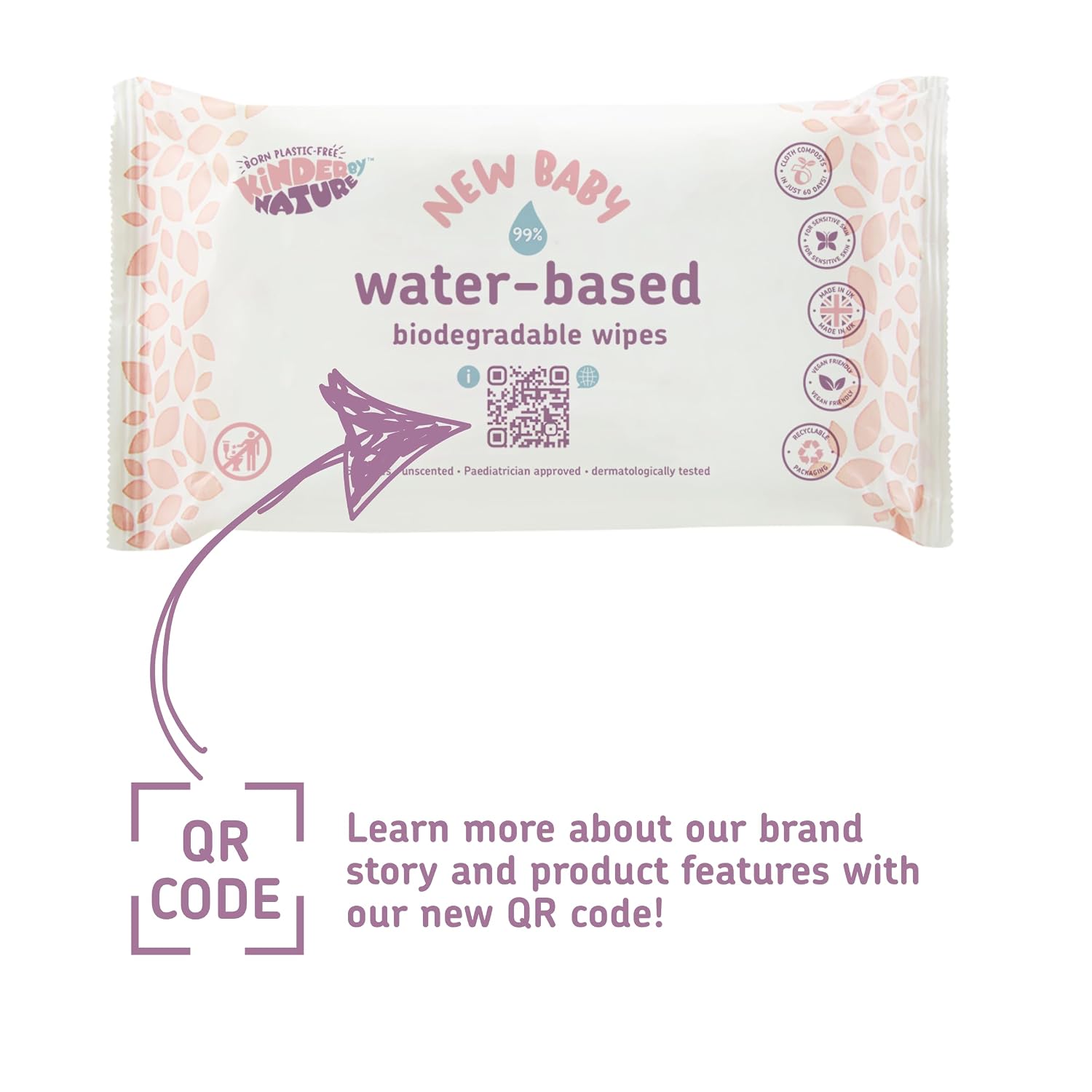 Kinder by Nature Water-Based Baby Wipes - 672 Count (12 packs of 56) -Unscented and Hypoallergenic - 99% water - 100% biodegradable - Plastic-Free