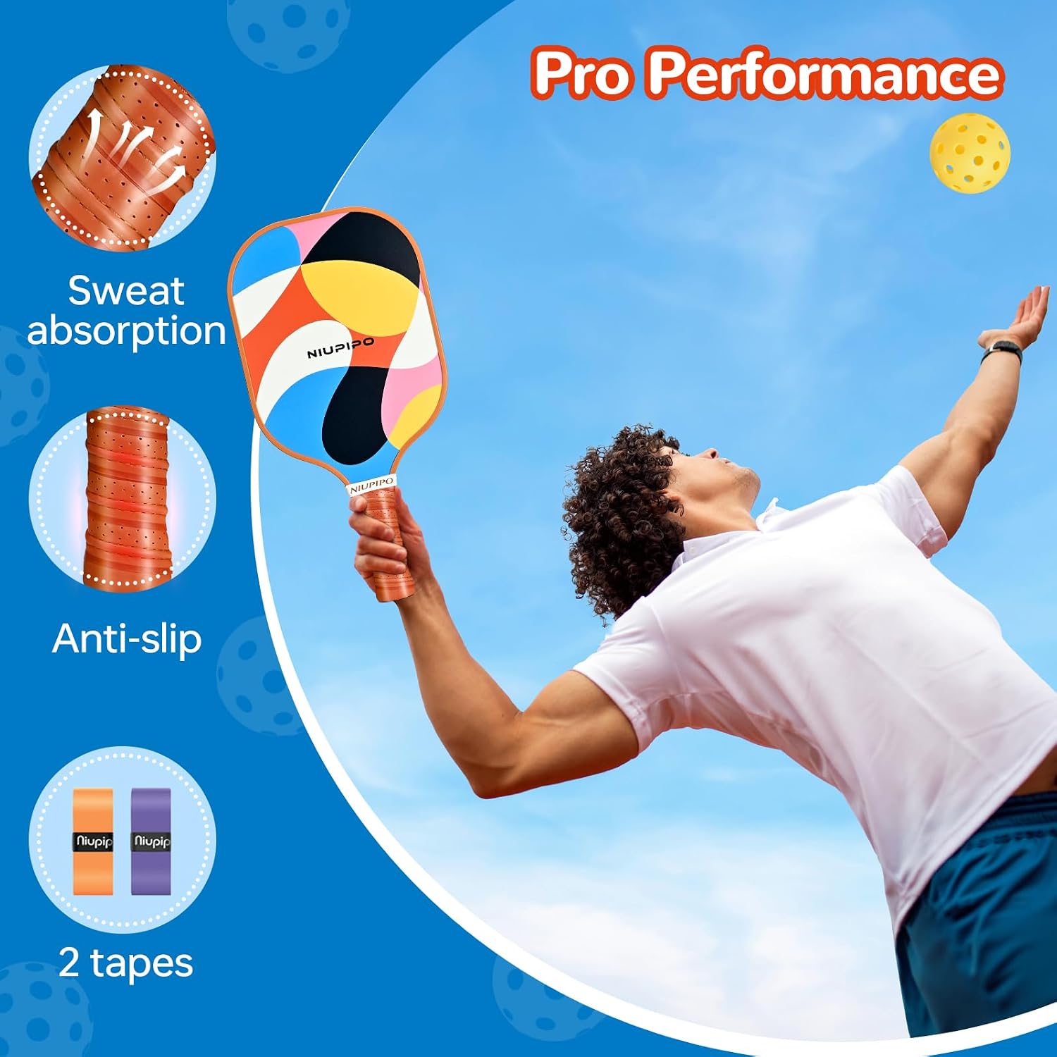 niupipo Pickleball Paddles Set of 2 or 4, USAPA Approved Fiberglass Pickleball Paddle Set with Balls and Bag, Polypropylene Honeycomb Core