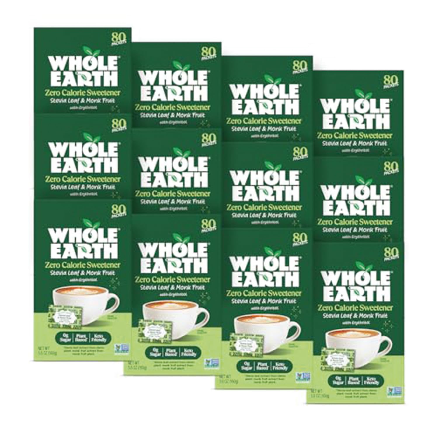 Whole Earth Sweetener Co. NATURE SWEET Stevia & Monk Fruit Sweetener, Erythritol Sweetener, Sweet Leaf Stevia Packets, Sugar Substitute, Natural Sweetener, 80 Count