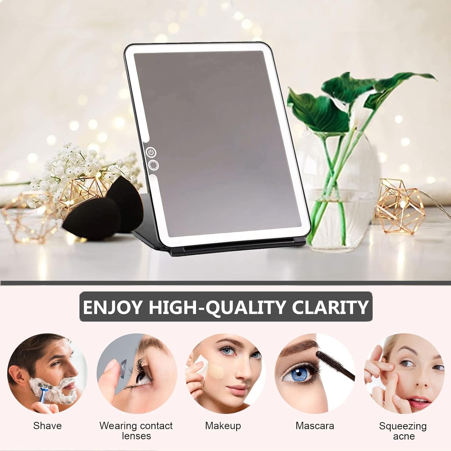 deweisn Folding Lighted Makeup Mirror with 72 LEDs 3 Colors Light Modes USB Rechargable 1800mA Batteries Portable Ultra Thin Compact Vanity Mirror