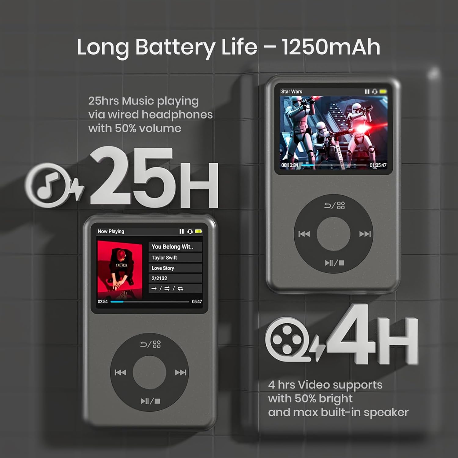 MP3 Player with Bluetooth 128GB Portable Music Digital Players Supports Playlist Audiobook Video Nice Gadget for Kids Black