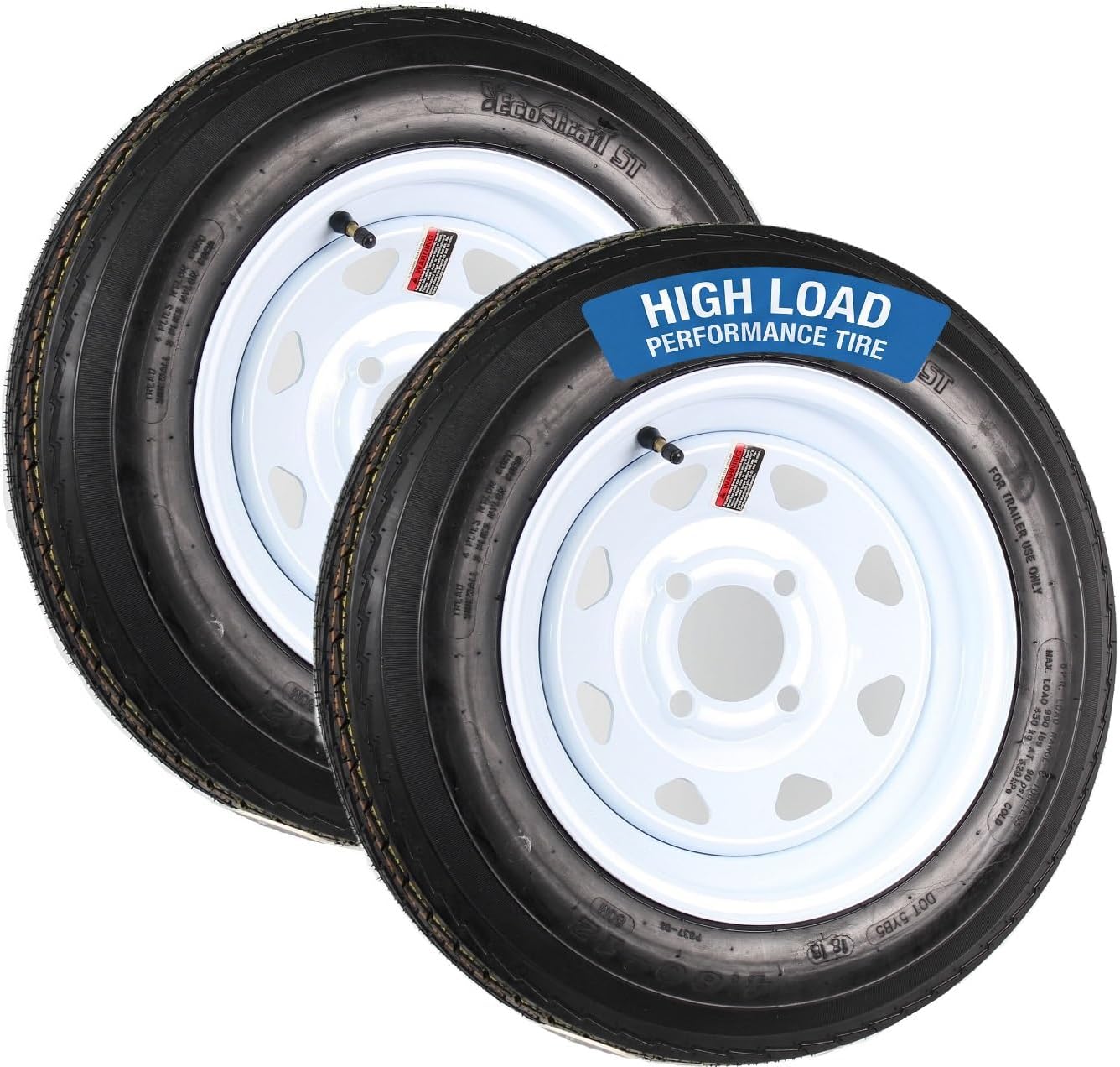 eCustomrim 2-Pack Trailer Tire Rim Assembly 4.80-12 480-12 4 Lug LRC White | 12 Inch Load Range C 6 Ply Tire, 4 Bolt On 4 Inch Center Steel Wheel