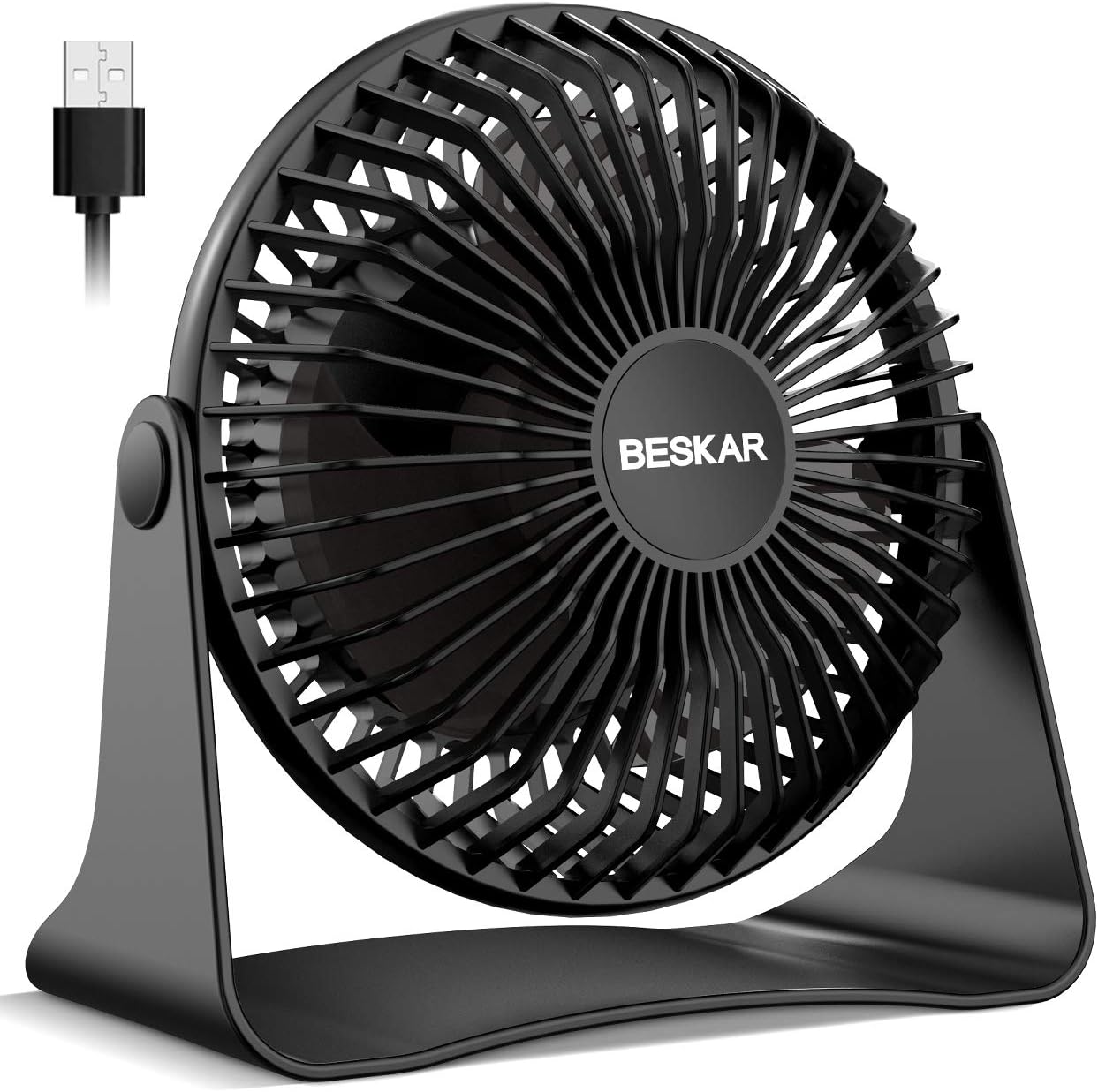 BESKAR USB Small Desk Fan, Portable Table Fans with 3 Speeds Strong Airflow