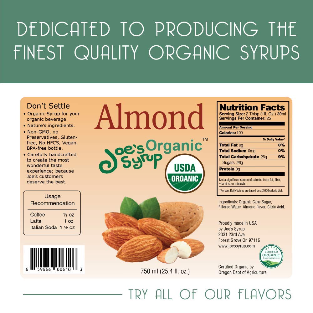 Joe’s Syrup Organic Flavored Syrup, Organic Strawberry, 750 ml | Vegan, gluten-free, Non-GMO, no HFCS; for cocktails & desserts