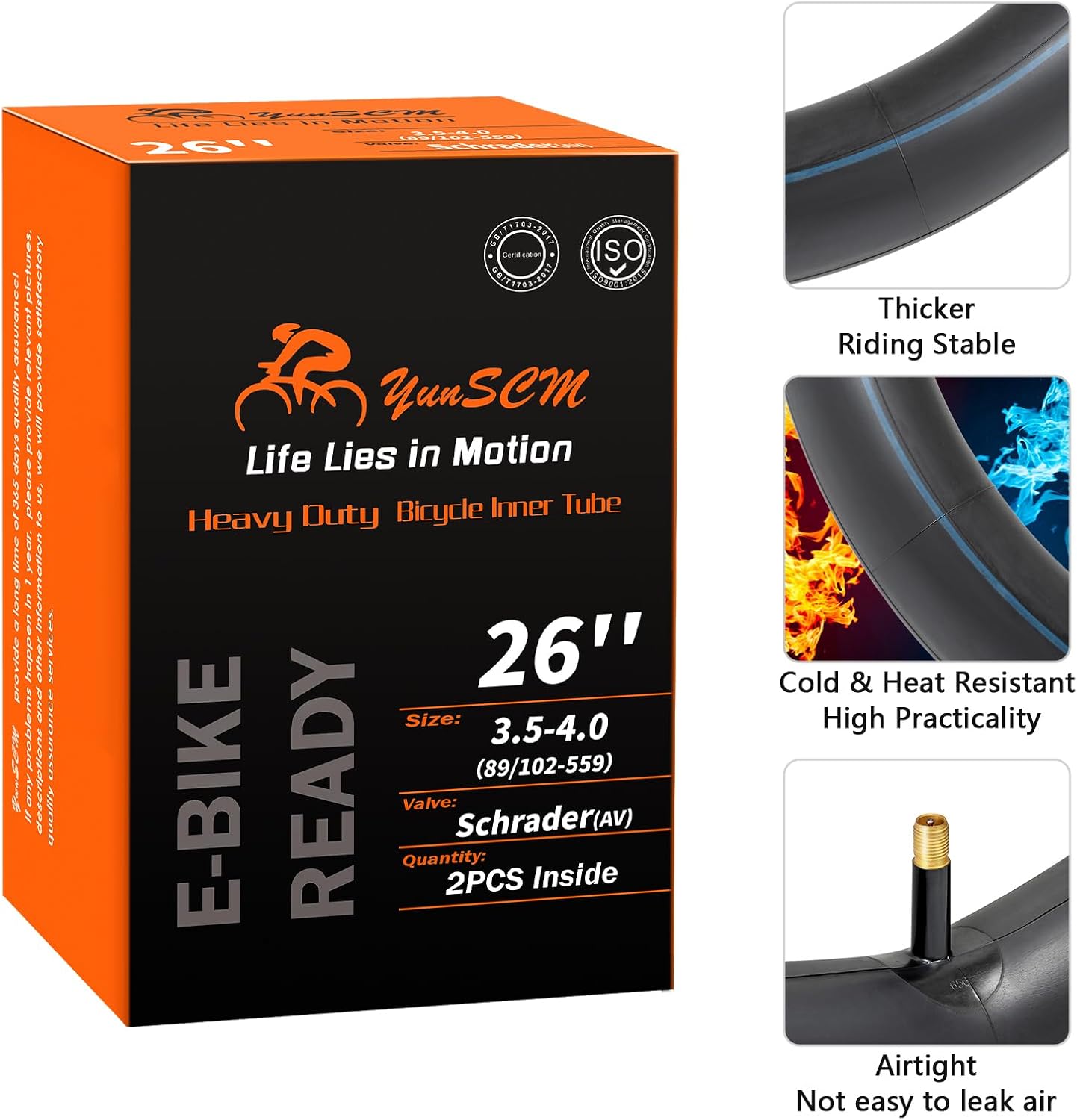 2-PCS 26 x 4.0 Regular/Heavy Duty E-Bike Tubes Schrader Valve 26x4.0 AV32MM 26x4 Fat Bicycle Tubes Compatible with 26X4 Electric Bike/MTB Bicycle